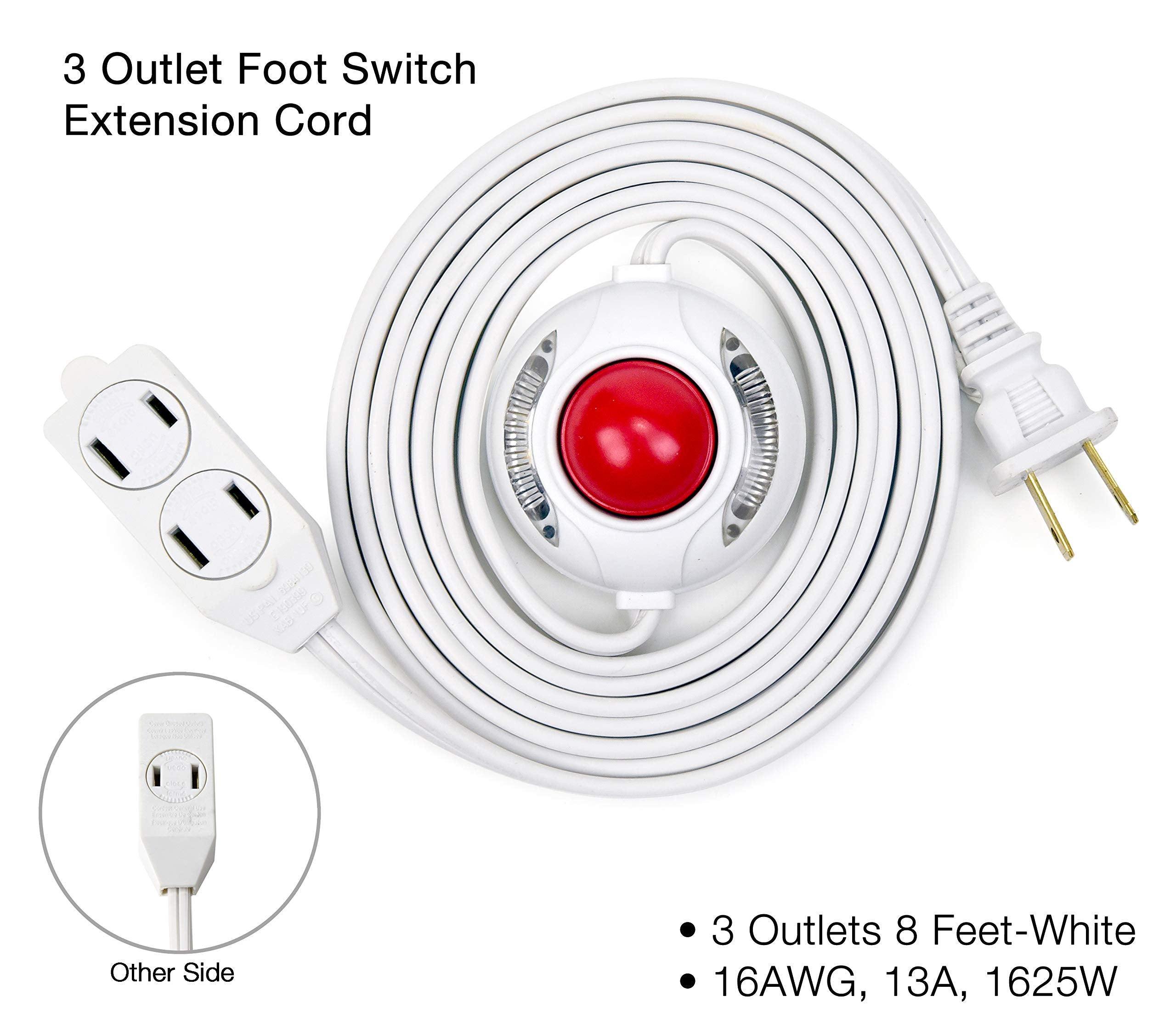 Electes 3 Outlet Extension Cord with Hand/Foot Switch and Light Indicator with Safety Twist-Lock, 16/2, Green, UL Listed - Very Good