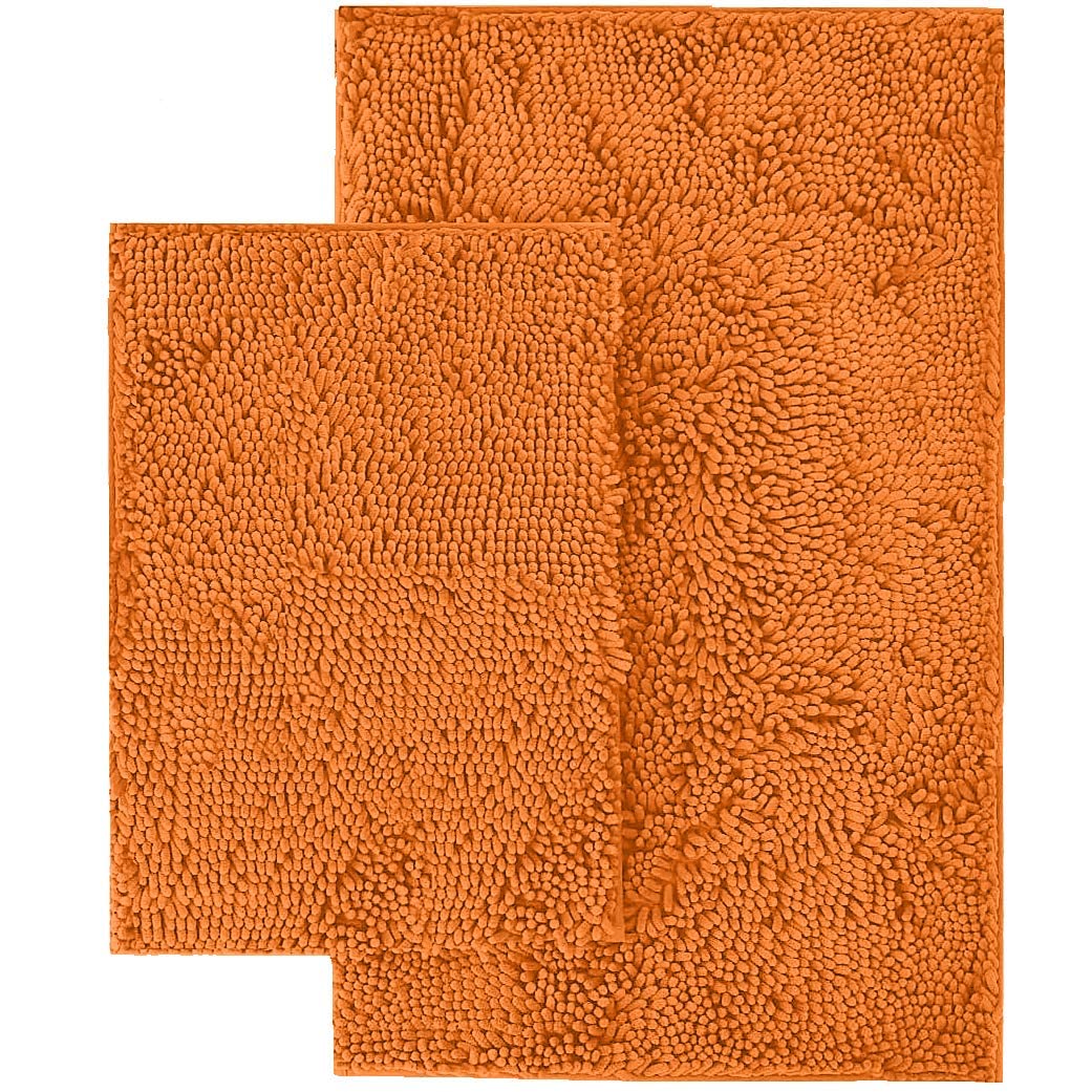 LuxUrux Orange Decor Bathroom Rug Sets, Extra-Soft Plush Bath mat Shower Bathroom Mat Set,1'' Chenille Microfiber Material, Super Absorbent (30 X 20'' + 23 x 15'', Orange) - Like New