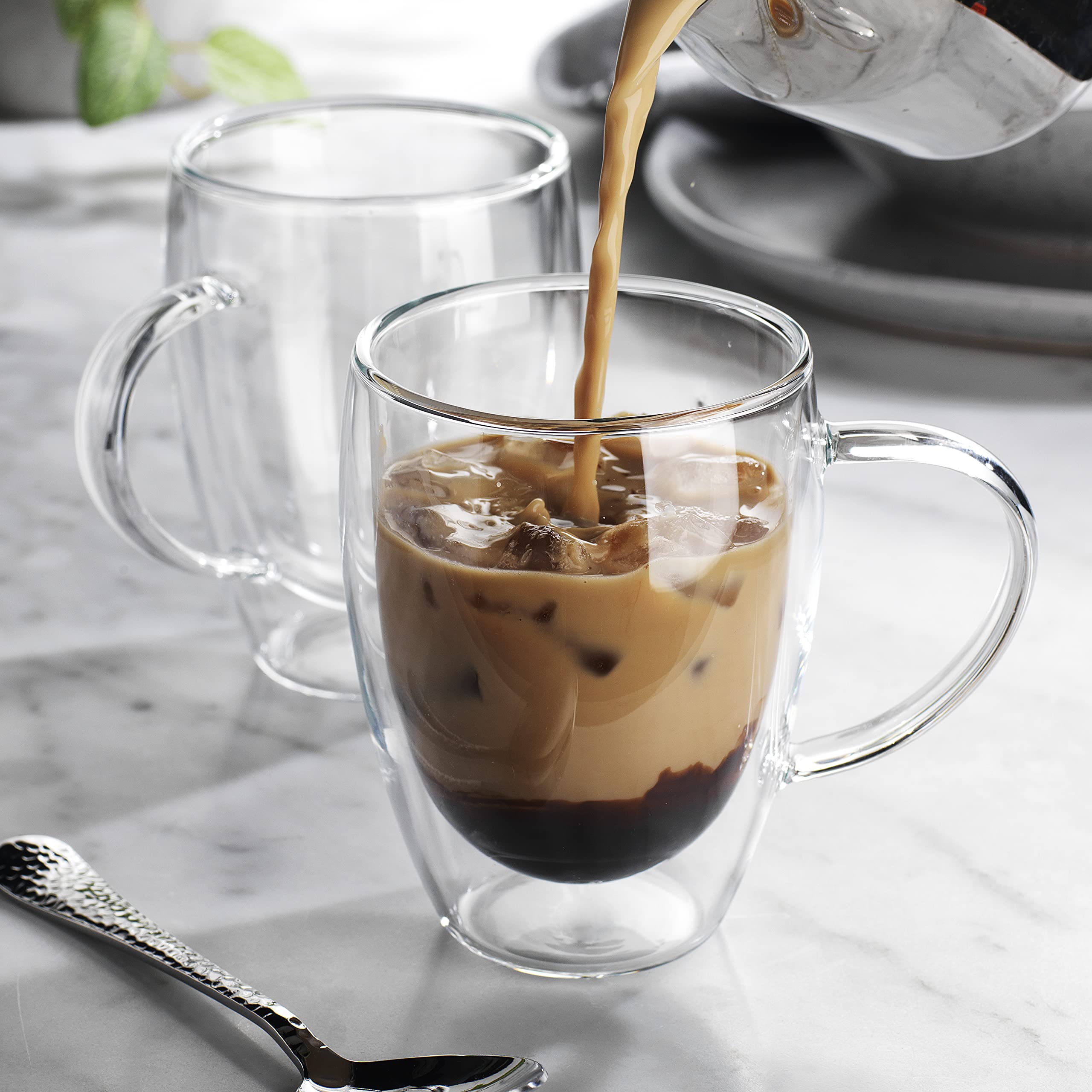 GLAVER S Double Walled Glass Coffee Mugs 2-Pack Coffee Cups Perfect For Hot Drinks With Practical Handle and 12 oz Capacity Clear Glass Espresso Cups
