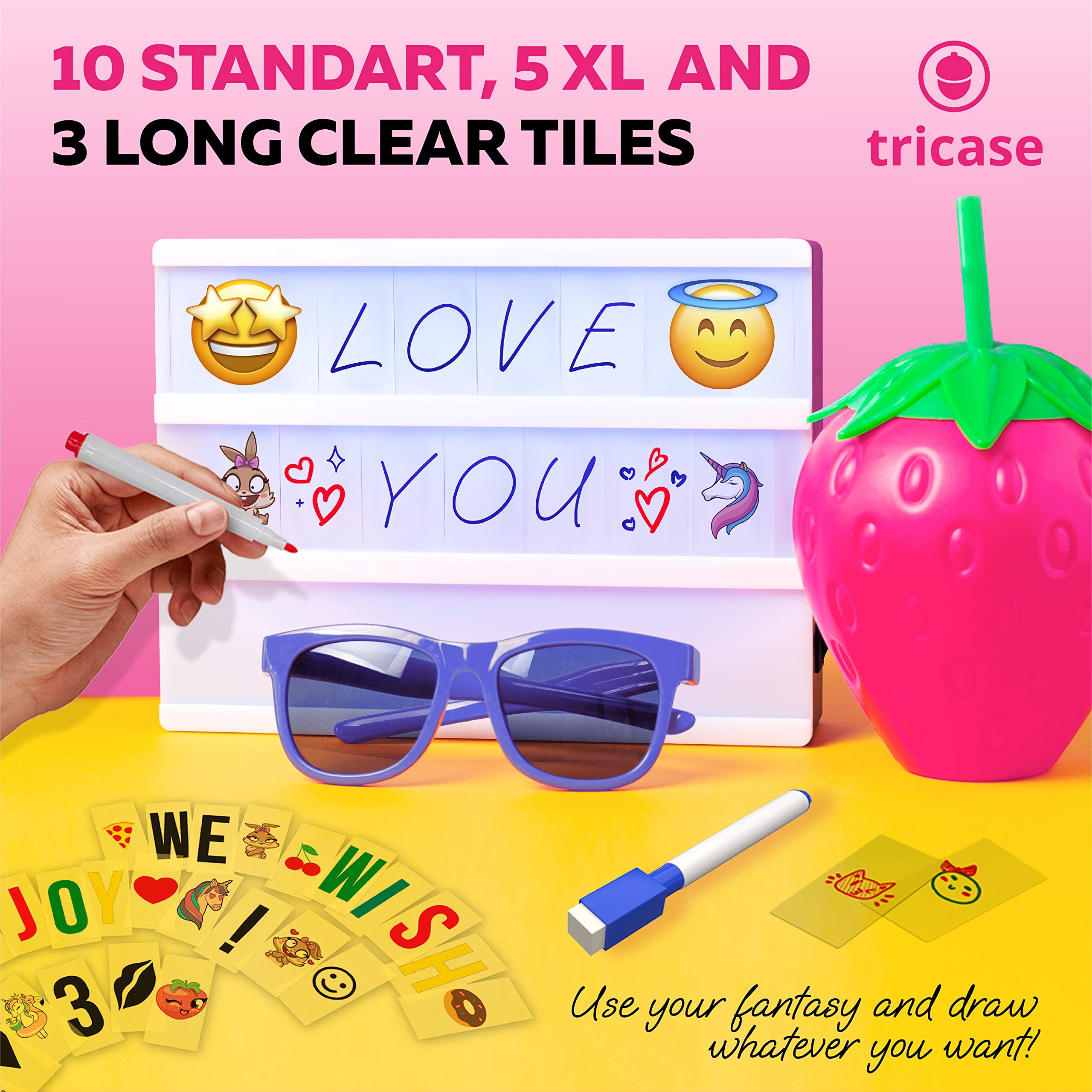 Cinema Light Box with Letters � Marquee Color Changing Light Box sign with 386 Black & Color Letters & Emoji & 2 markers- Premium Light Up Letter Board � 16 Dimmable Remote-Controlled Colored Options  - Acceptable