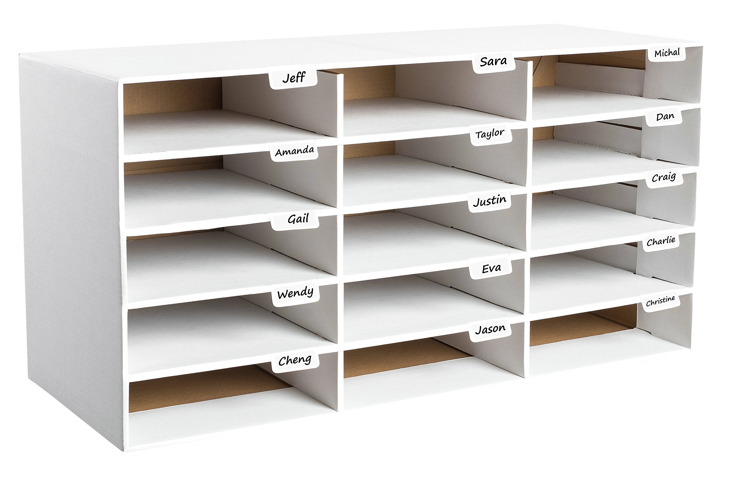 AdirOffice Cardboard Paper Organizer - Classroom Mailbox, Literature Organizers, Office Sorter Mailboxes, Construction Papers Storage with Slots, Compartment Shelf Holder (15 Slot, White) - Like New