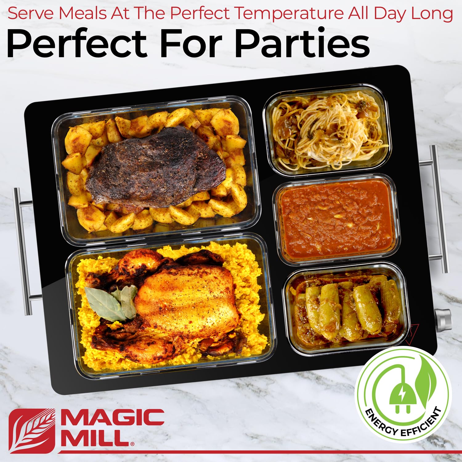 Magic Mill Extra Large Food Warmer for Parties | Electric Server Warming Tray, Hot Plate, with Adjustable Temperature Control, for Buffets, Restaurants, House Parties, Party Events (21" x 16")  - Very Good