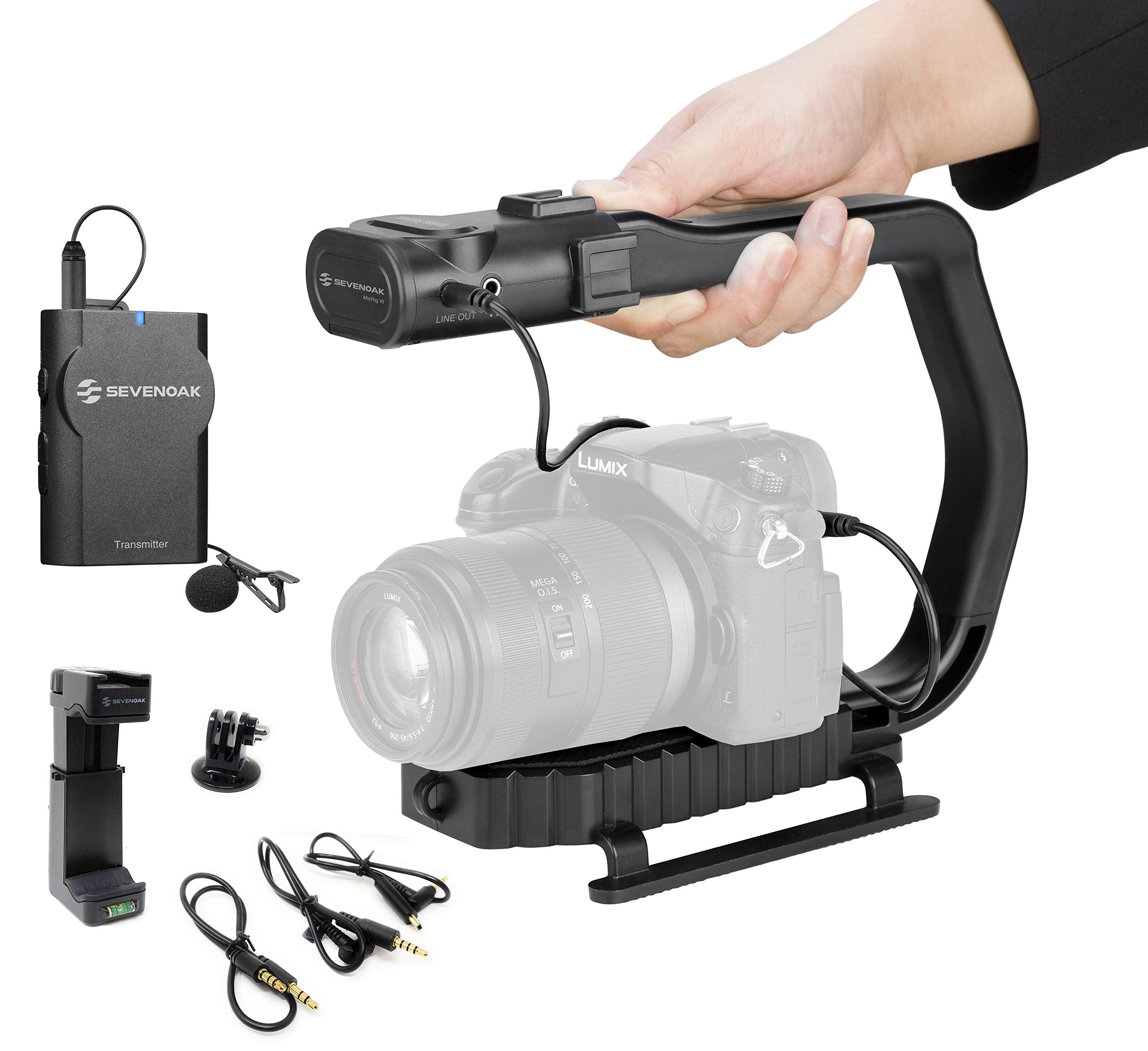 Movo MicRig-W1 Wireless Microphone Filmmaker Kit - Video Handle Stabilizer with Built-in Wireless Lavalier Microphone Compatible with Canon EOS, Nikon, Sony, Panasonic DSLR and Mirrorless Cameras - Very Good