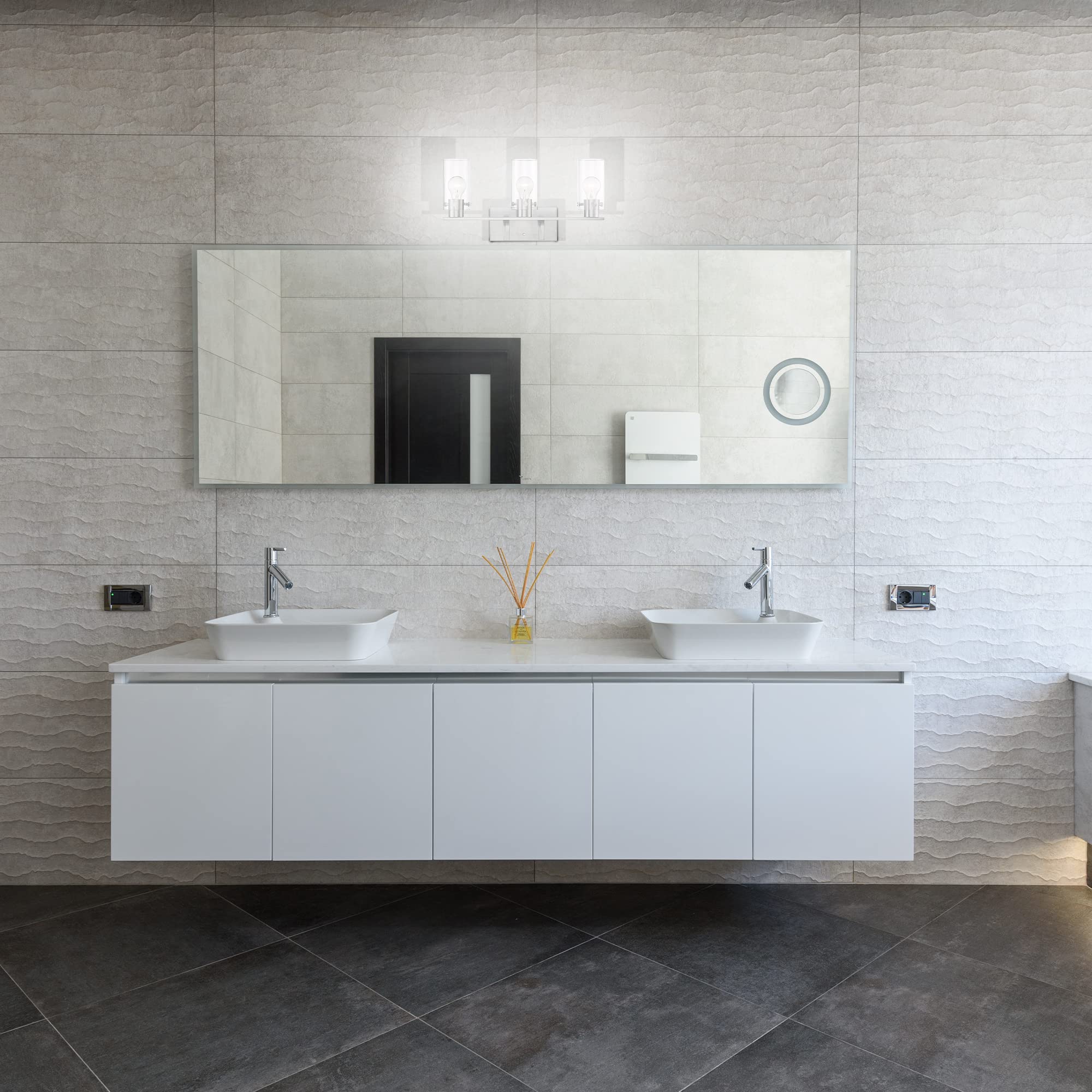 Ciata Lighting 3 Light Vanity Light Fixture with Clear Cylinder Glass Shade, Bathroom Wall Sconce Lighting 3 Light Over Mirror, Up/Down Installation, Metal Wall Mounted Lamp  - Like New
