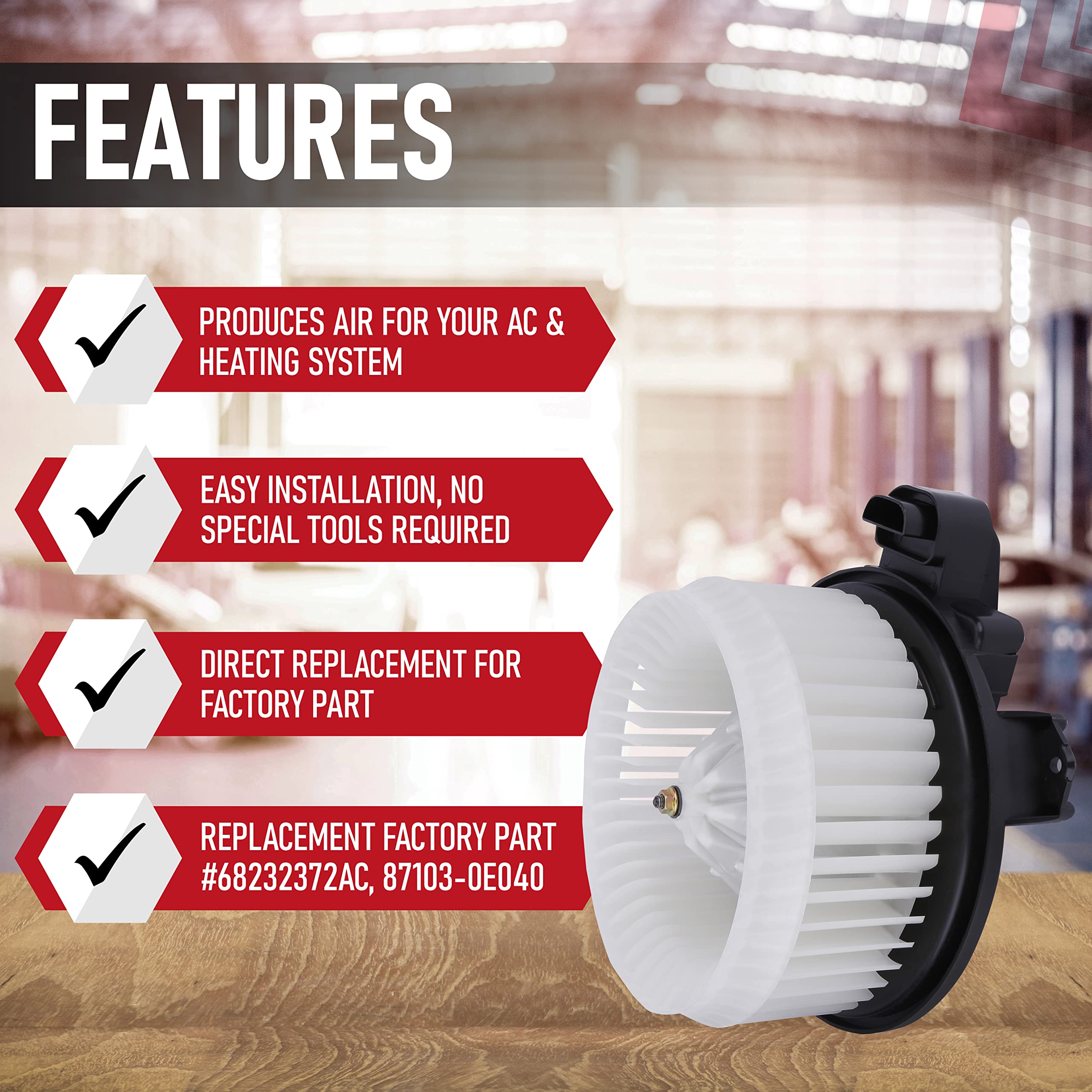 Replacement AC Blower Motor with Fan - Replaces 68232372AC, 87103-0E040, 87103-60400 - Dodge, Lexus and Toyota Vehicles - Journey, ES300h, ES350, 4Runner, Avalon, Camry, Highlander - 2005-2020 - Very Good