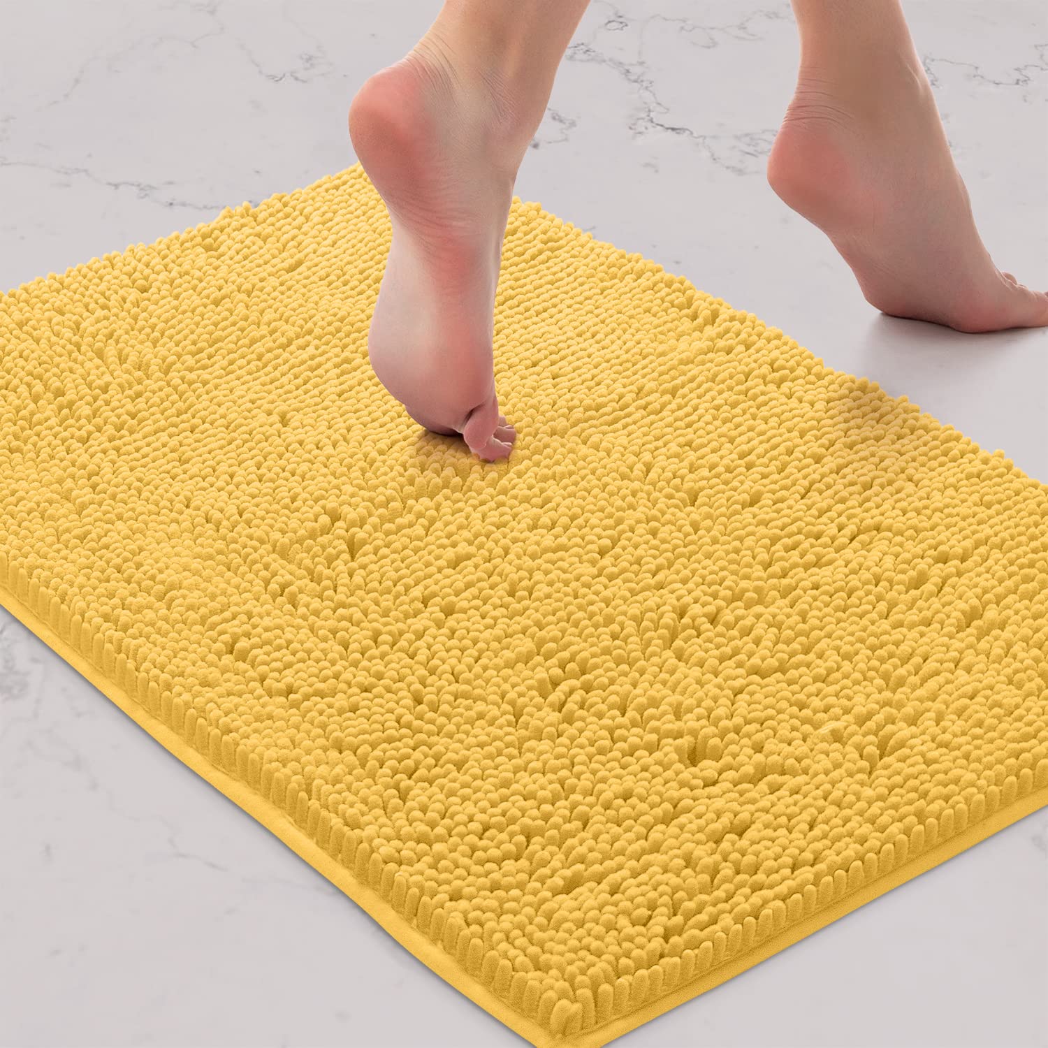 LuxUrux Yellow Bathroom Rugs, Luxury Bath Mat-Extra-Soft Plush Bathroom Rug,1'' Chenille Microfiber, Super Absorbent Shaggy Bath Rug, 24'' x 17'', Yellow. - Very Good