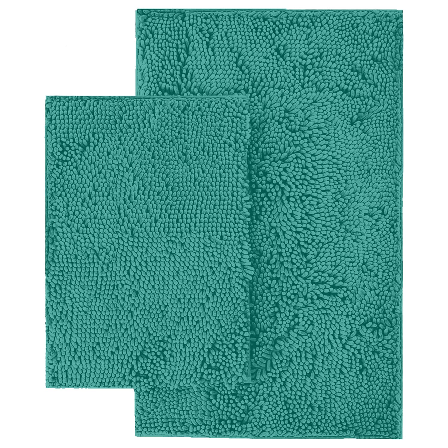 LuxUrux Teal Bathroom Rugs Set, Extra-Soft Plush Bath mat Shower Bath Mat, Includes 20 x 30'' + 15 x 23'' Chenille Rugs, Super Absorbent (Rectangular Set, Turquoise) - Like New