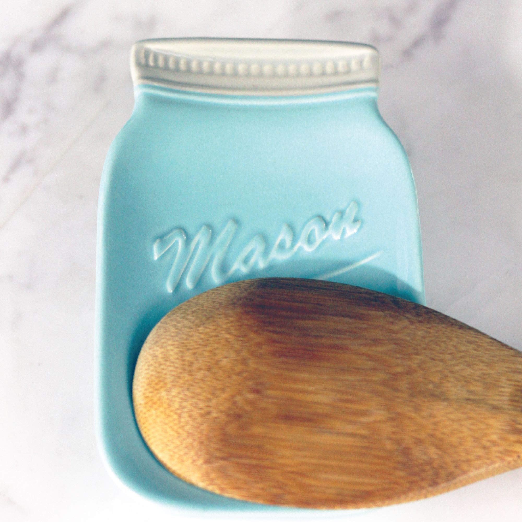 Mason Jar Spoon Rest - Kitchen Spoon Holder for Stove Top - Ceramic Ladle Holder for Cooking Utensil in Rustic, Antique, Farmhouse Design - Like New