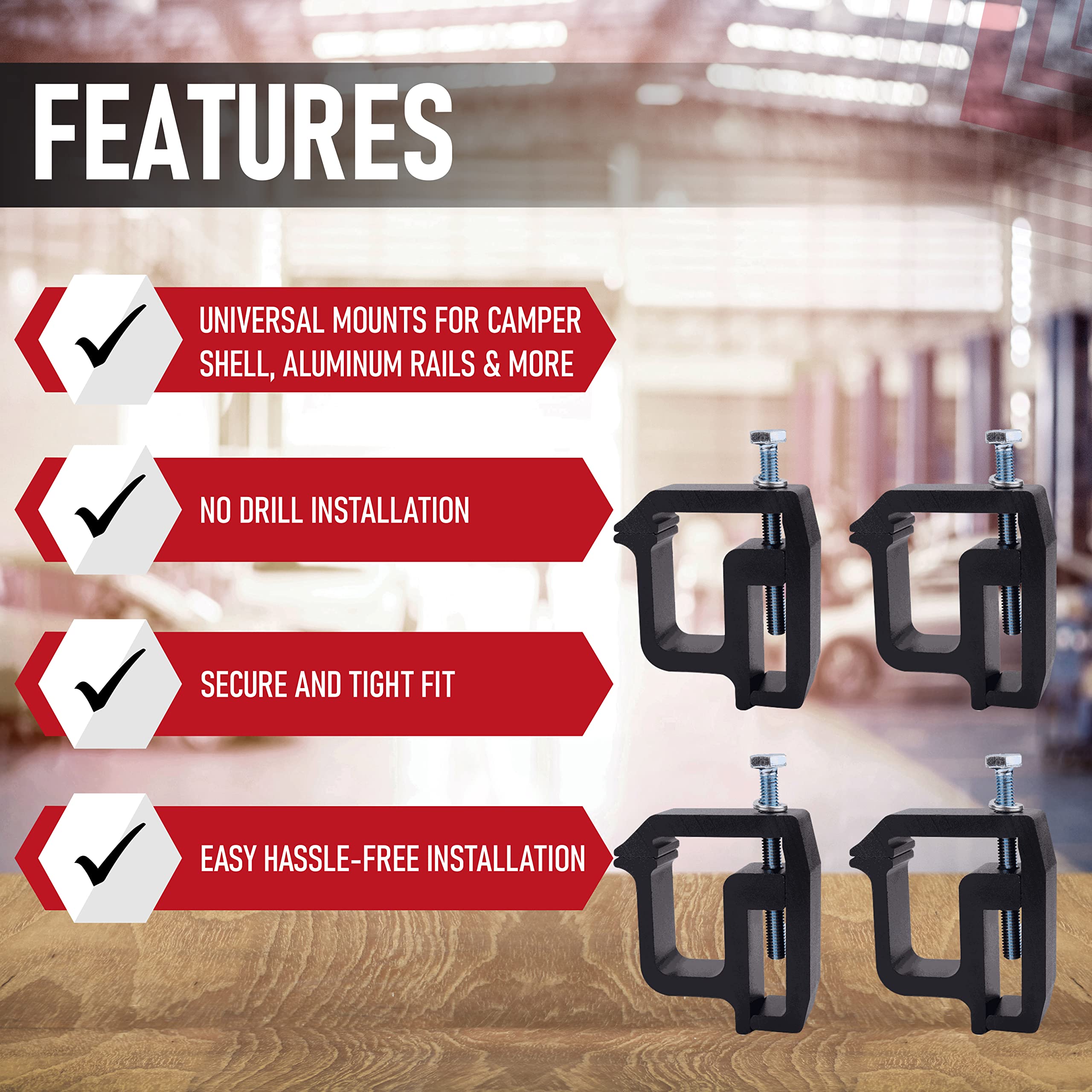 Truck Camper Mounting Clamps Set of 4 - Compatible with Chevy, Ford, Dodge and Toyota Trucks - Tundra, Dakota, Ram, Sierra, Silverado, Avalanche, F150, 1500, 2500, 3500 - Universal Camper Shell Lock - Like New