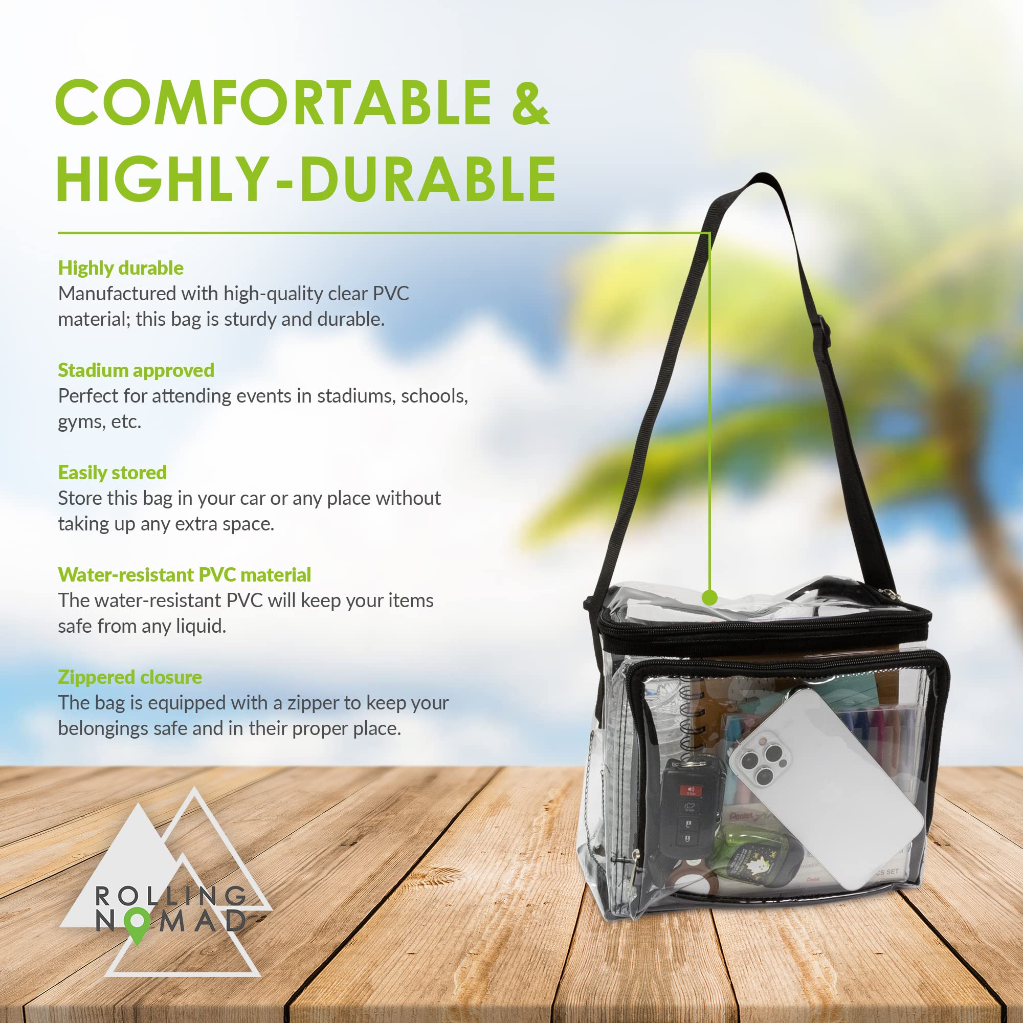 Clear Tote Bag Stadium Approved - Clear Sling Bag, Transparent See Through Small Purse for Men and Women, Beach Bag, Concert, Festival Necessities, Sports Stadium Bag, Work Shoulder Pack - 9x8x6 - Very Good