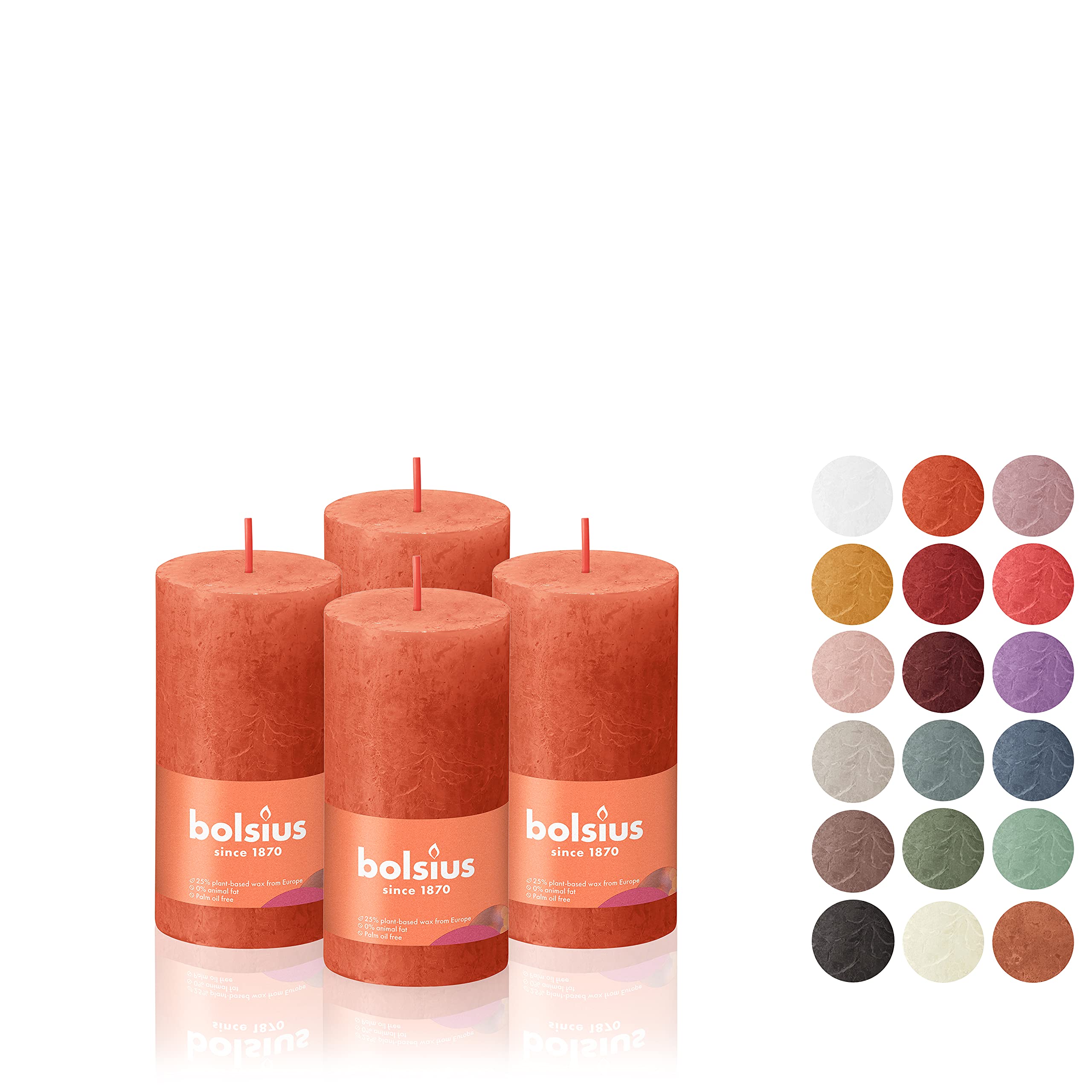 BOLSIUS 4 Pack Orange Rustic Pillar Candles - 2 X 4 Inches - Premium European Quality - Includes Natural Plant-Based Wax - Unscented Dripless Smokeless 30 Hour Party D�cor and Wedding Candles - Like New