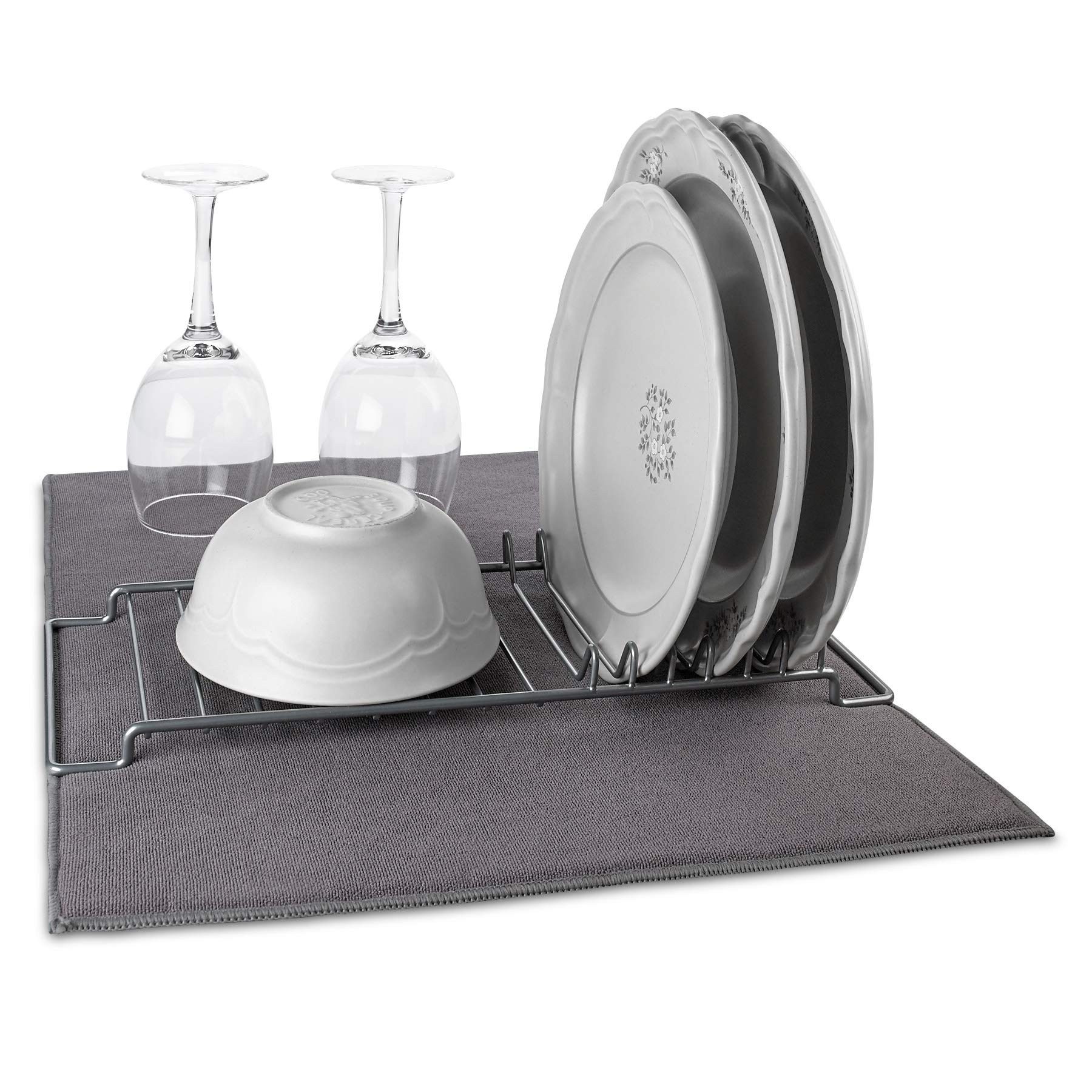 Dish Drying Mat Microfiber and Rack, Drying Rack with Microfiber Mat for Kitchen Counter Super Absorbent- Dish Drainer Pad Compact and Easy to Store - Protects Kitchen Counter - 20.5 x 14.5 Inches - Like New