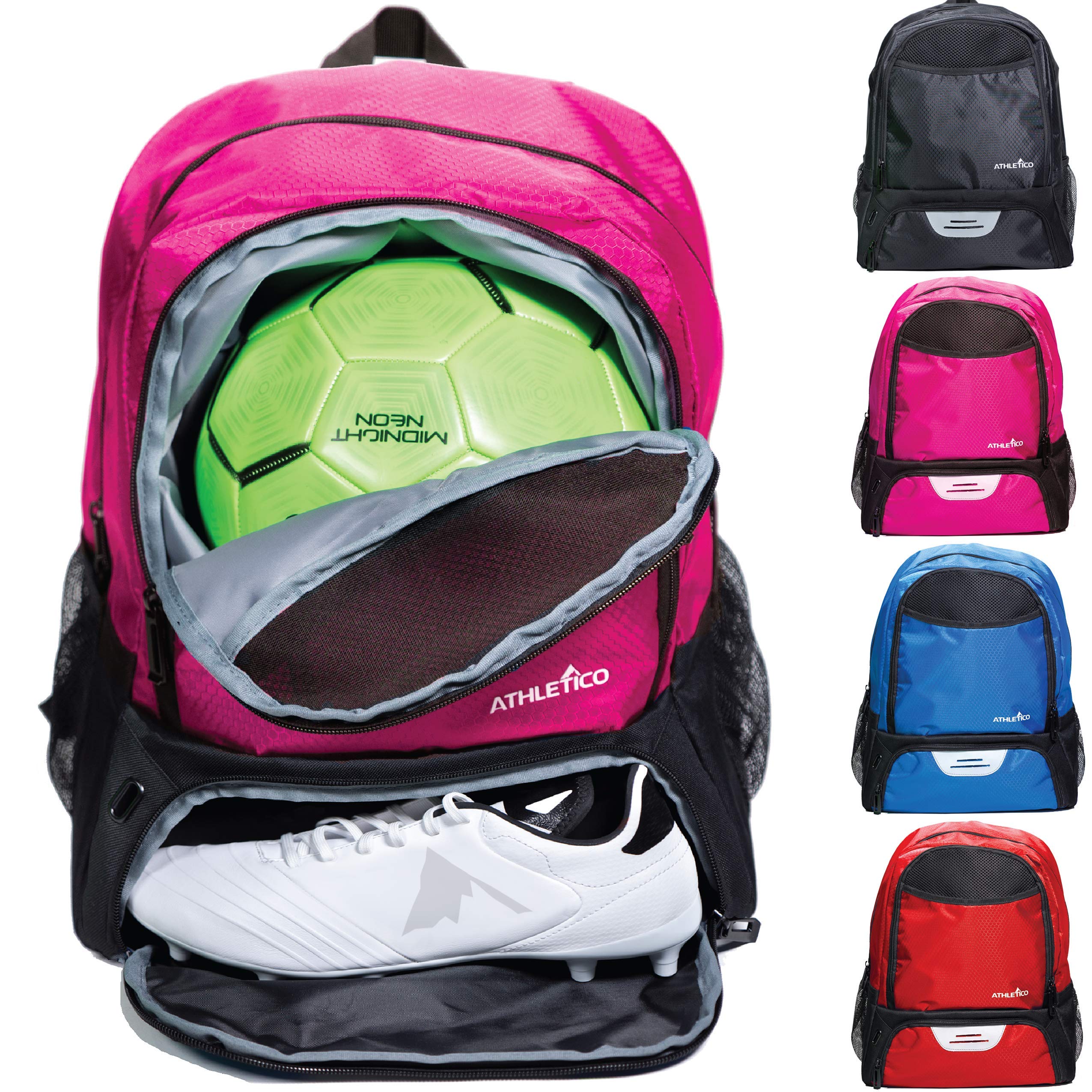 Athletico Youth Soccer Bag - Soccer Backpack & Bags for Basketball, Volleyball & Football | Includes Separate Cleat and Ball Compartment (Black) - Acceptable