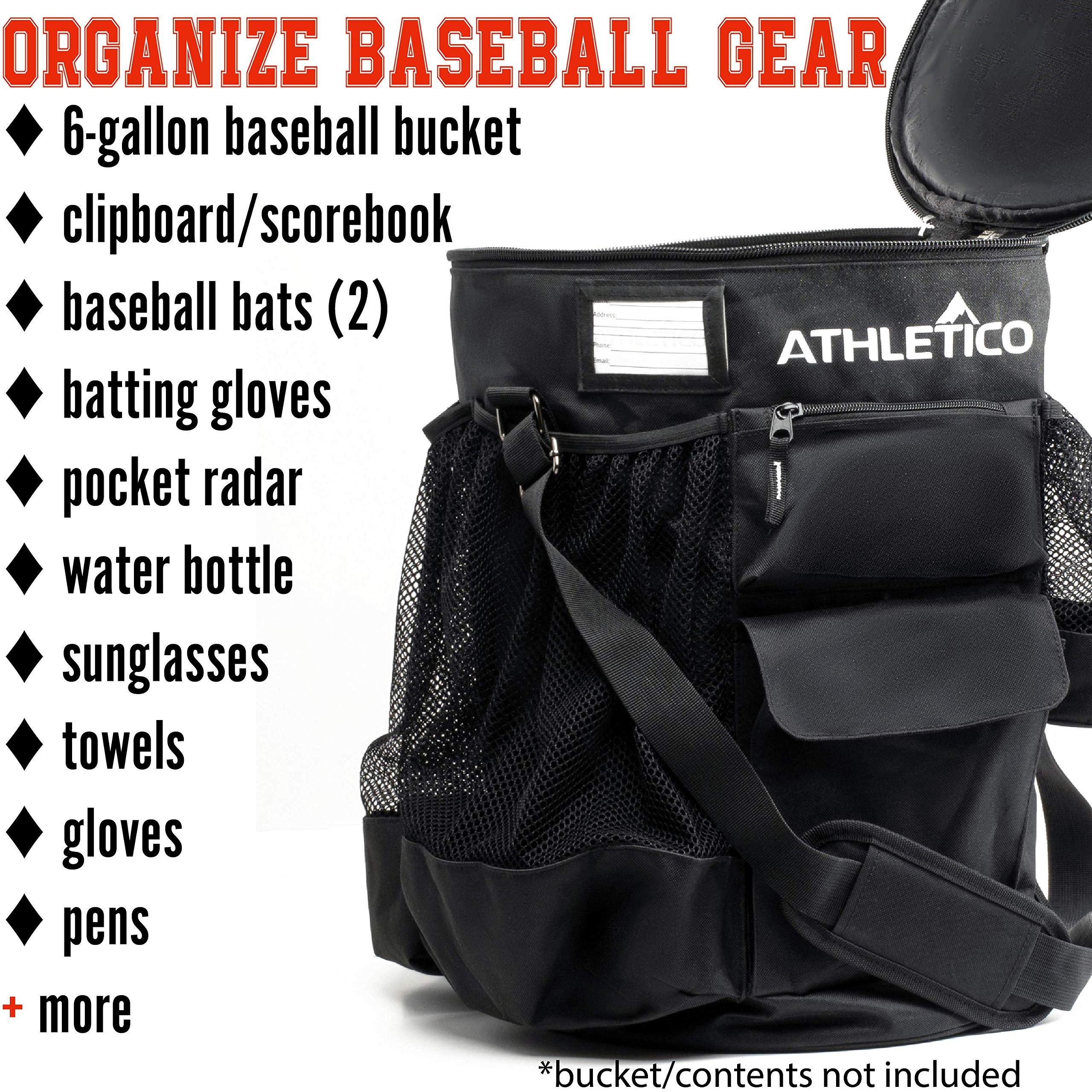 Athletico Baseball Bucket Cover Organizer - Baseball Bucket Bag With Padded Seat (Black) - Like New