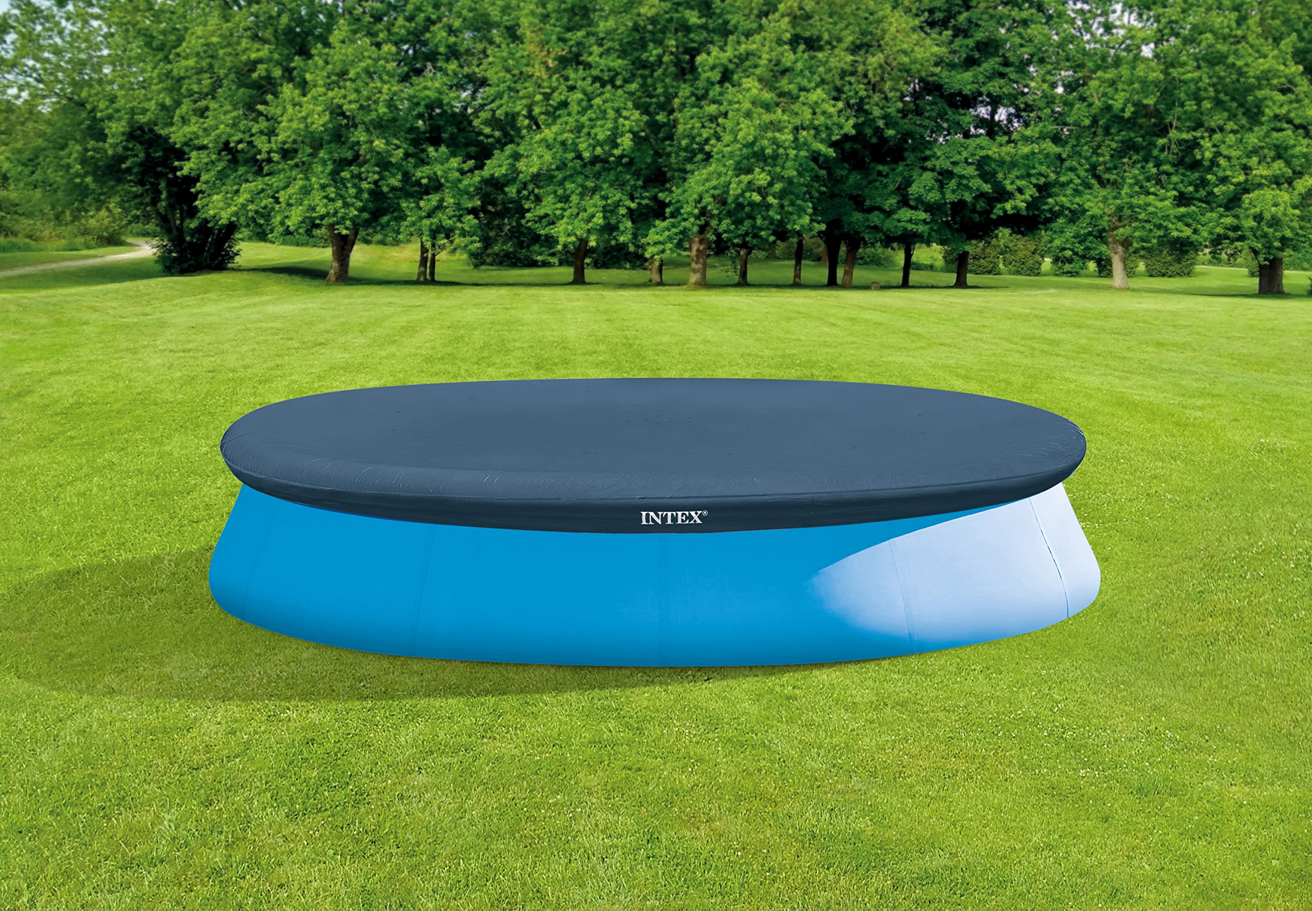 INTEX 28022E Pool Cover: For 12ft Round Easy Set Pools � Includes Rope Tie � Drain Holes � 12in Overhang � Snug Fit - Very Good