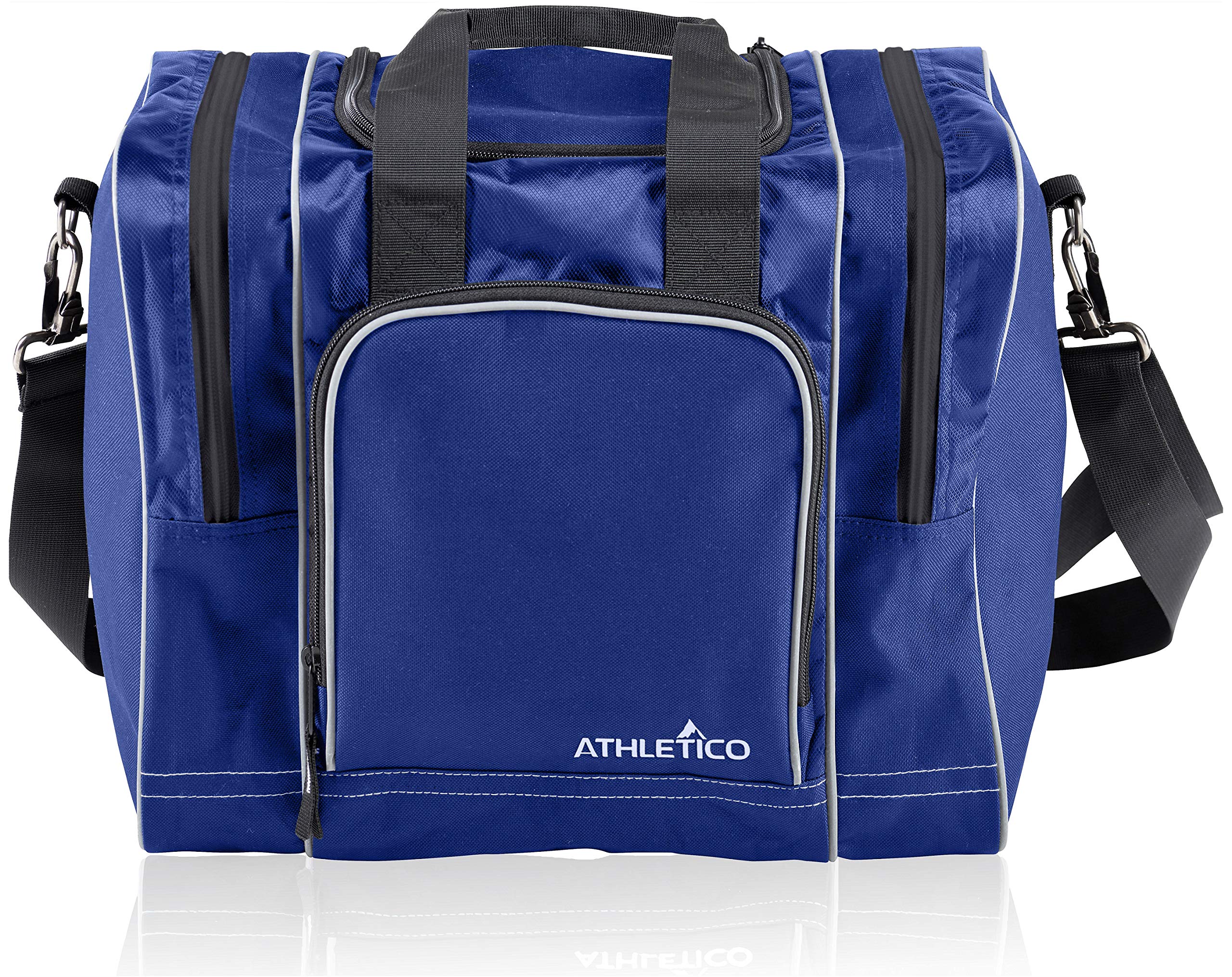 Athletico Bowling Bag for Single Ball - Single Ball Tote Bag With Padded Ball Holder - Fits a Single Pair of Bowling Shoes Up to Mens Size 14 (Blue)  - Like New