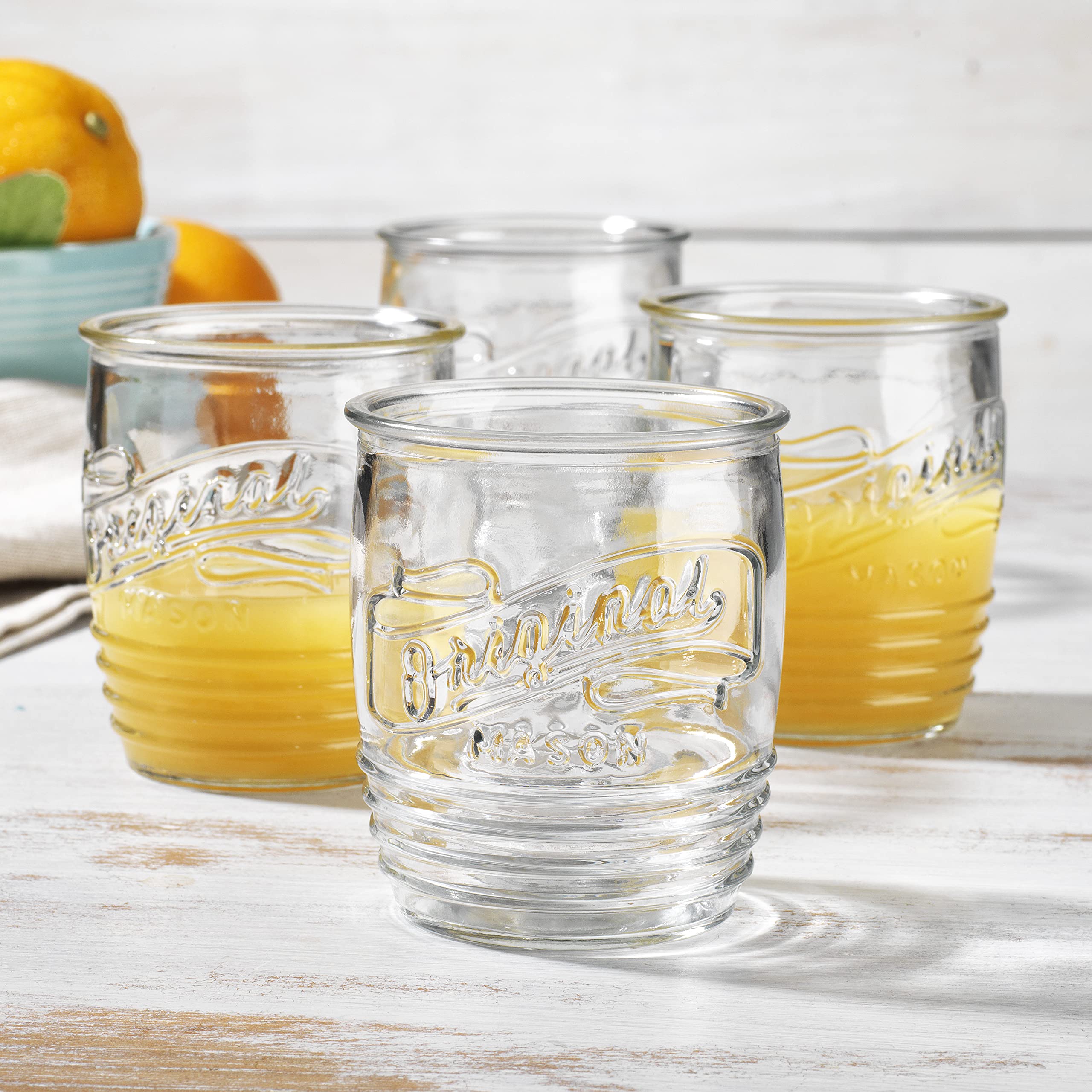 Glaver's Set Of 4 Original Mason Collins Glasses Drinking Glasses For Juice, Cocktails, Beverage Glass Cups, Hand Wash. - Good