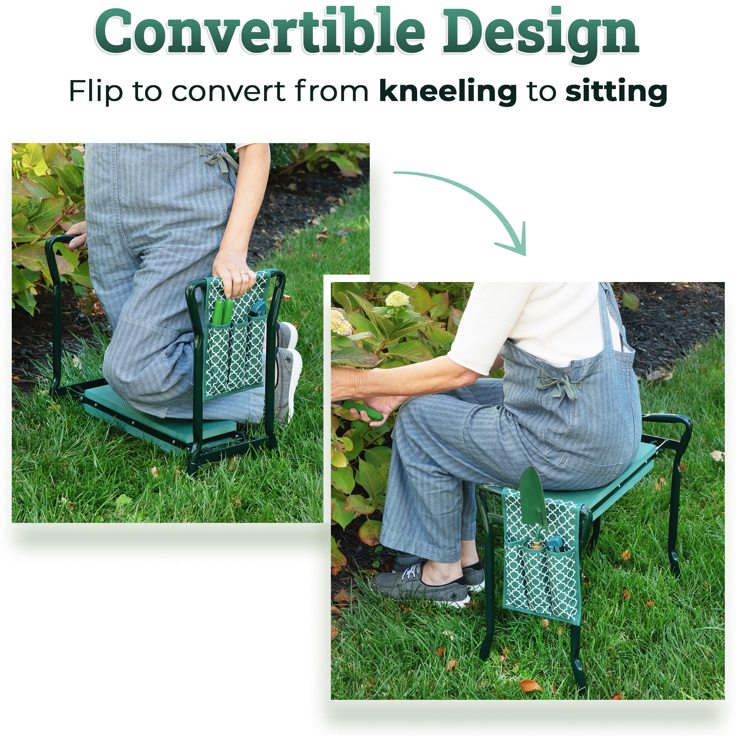 Garden Kneeler and Seat - Protects Knees, Clothes From Dirt and Grass Stains - Foldable Stool For Easy Storage - EVA Foam Pad -Sturdy, Lightweight Bench with Designed Tool Pouch -Free Gloves Included  - Very Good