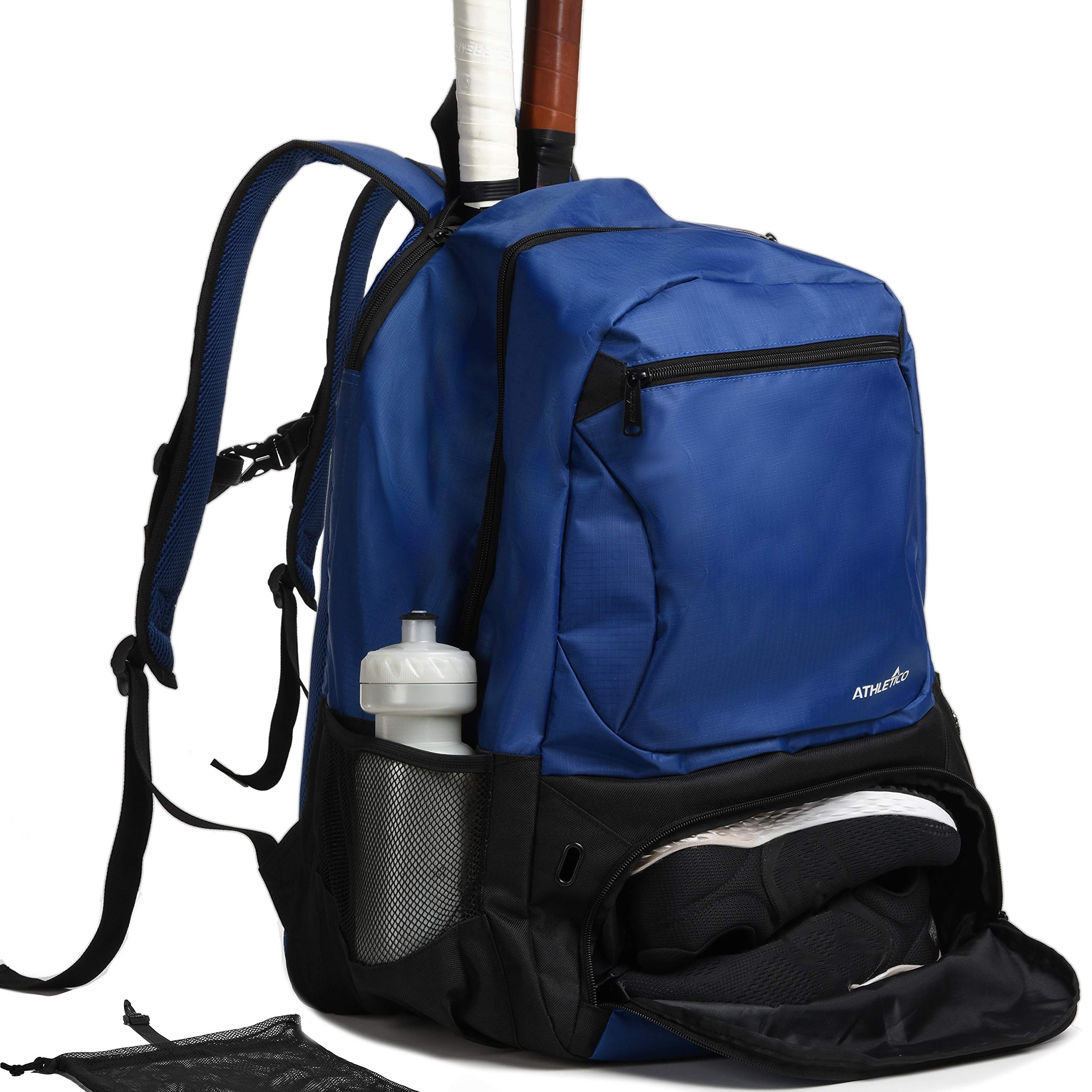 Athletico Premier Tennis Backpack - Tennis Bag Holds 2 Rackets in Padded Compartment | Separate Ventilated Shoe Compartment | Tennis Bags for Men or Women (Blue) - Acceptable