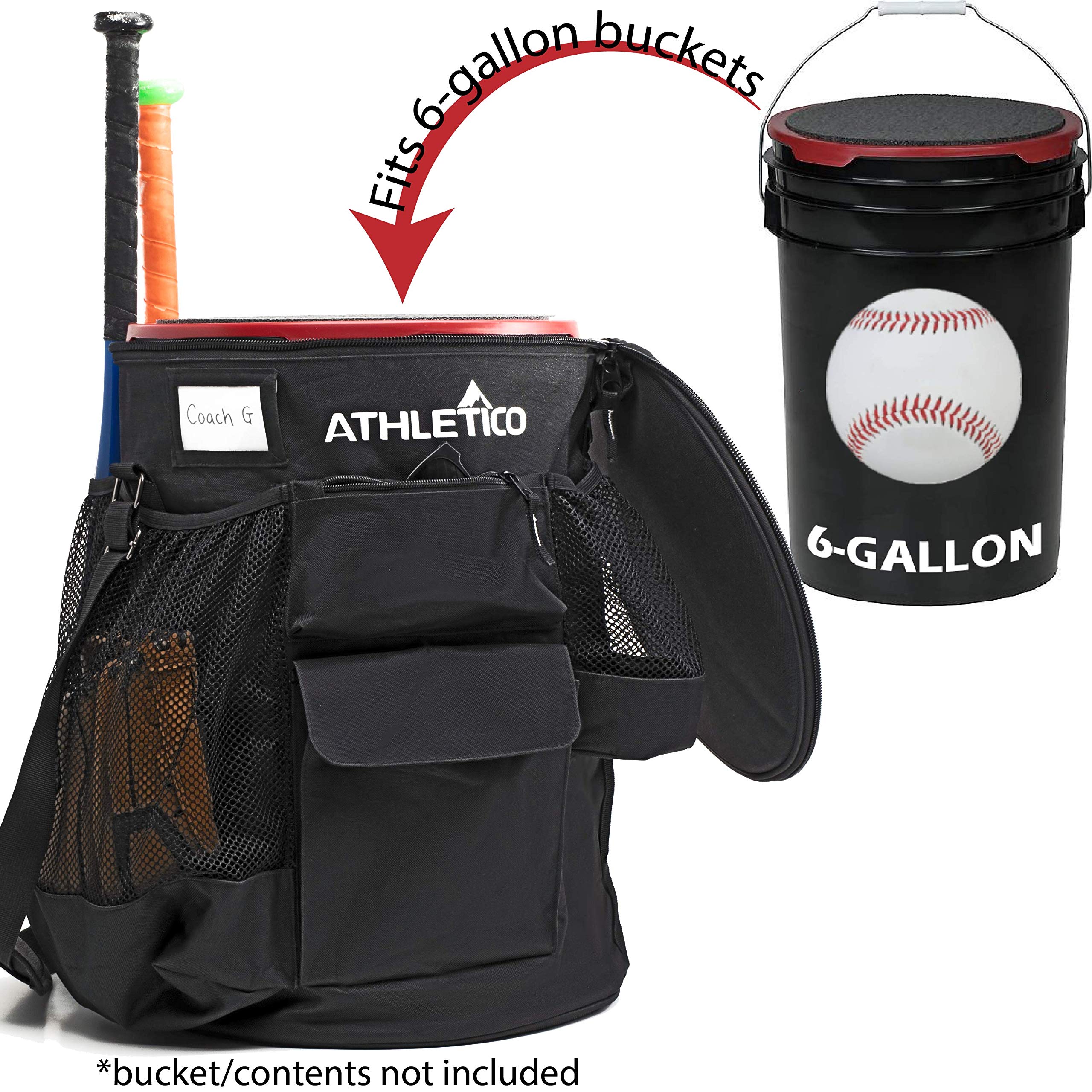 Athletico Baseball Bucket Cover Organizer - Baseball Bucket Bag With Padded Seat (Black)  - Like New