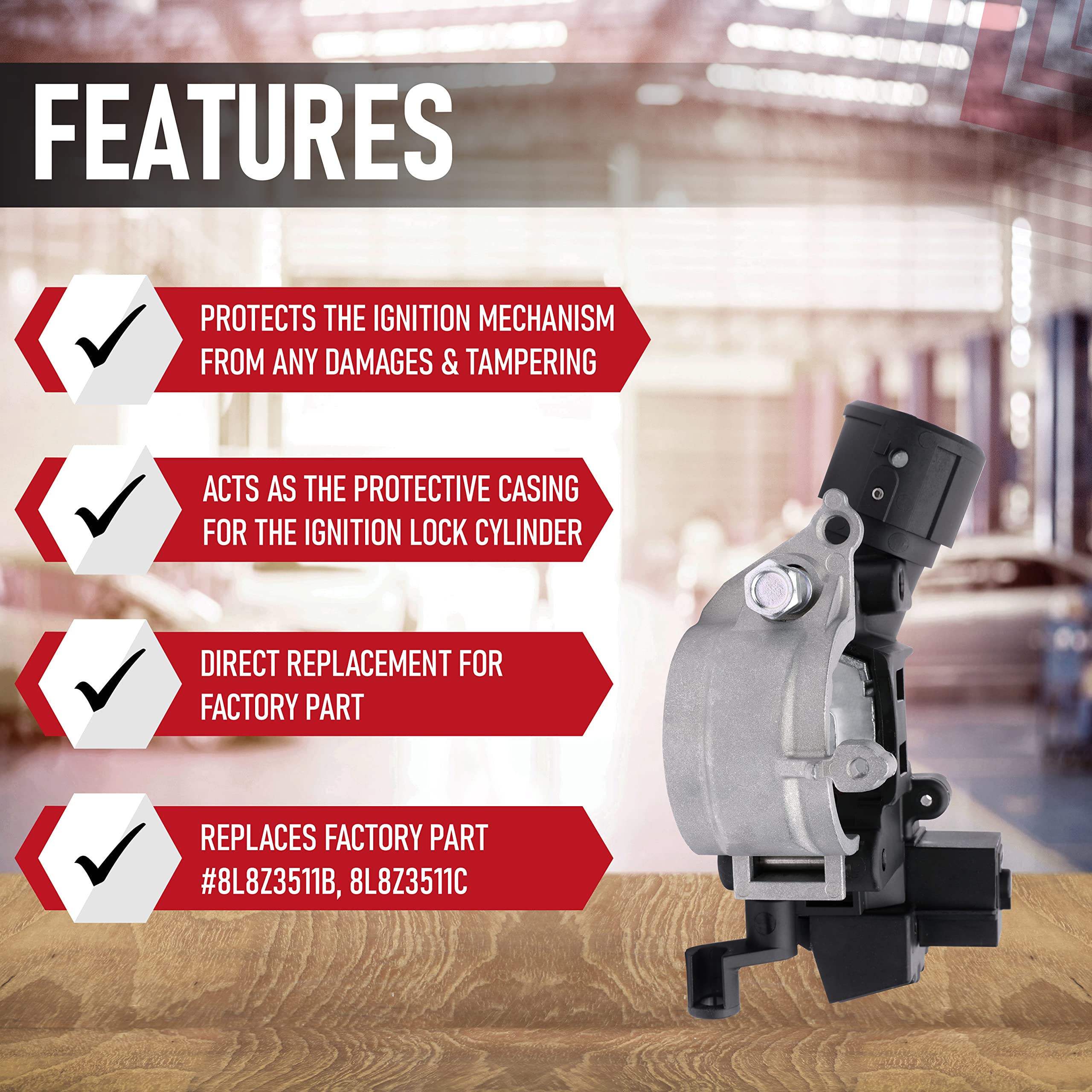 Replacement Ignition Lock Housing - Replaces 8L8Z3511B, 8L8Z3511C, 9L8Z-3511-A, ZZCB66160, ZZDB66160, 989-019 - Compatible with Ford, Mazda and Mercury Vehicles - Focus, Escape, Tribute, Mariner - Like New