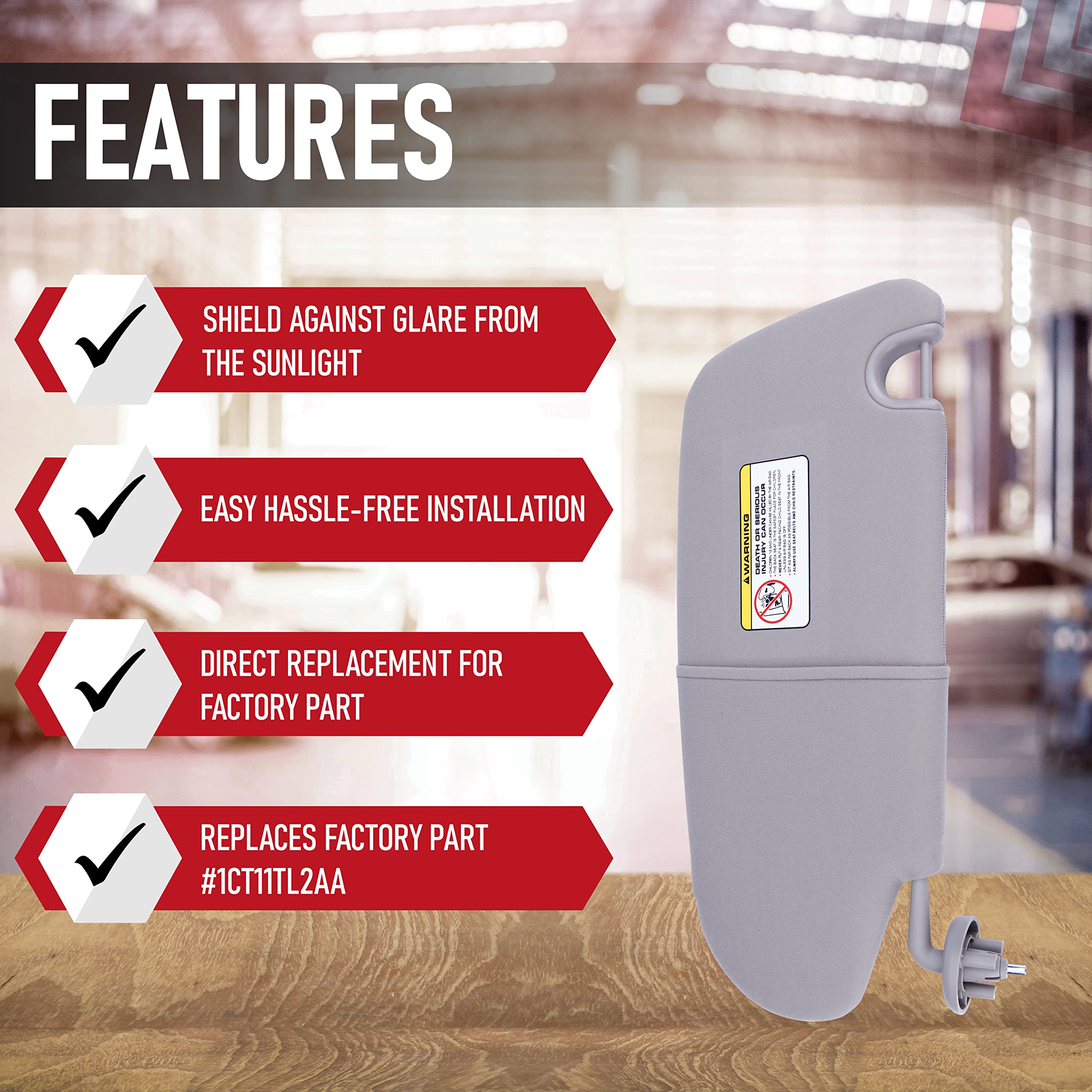 Left Driver Side Sun Visor Gray - Compatible with Dodge Ram 1500, Ram 2500, Ram 3500 2002, 2003, 2004, 2005, 2006, 2007, 2008, 2009 - Replaces 0XB05TL2AA, 1CT11TL2AA - Like New