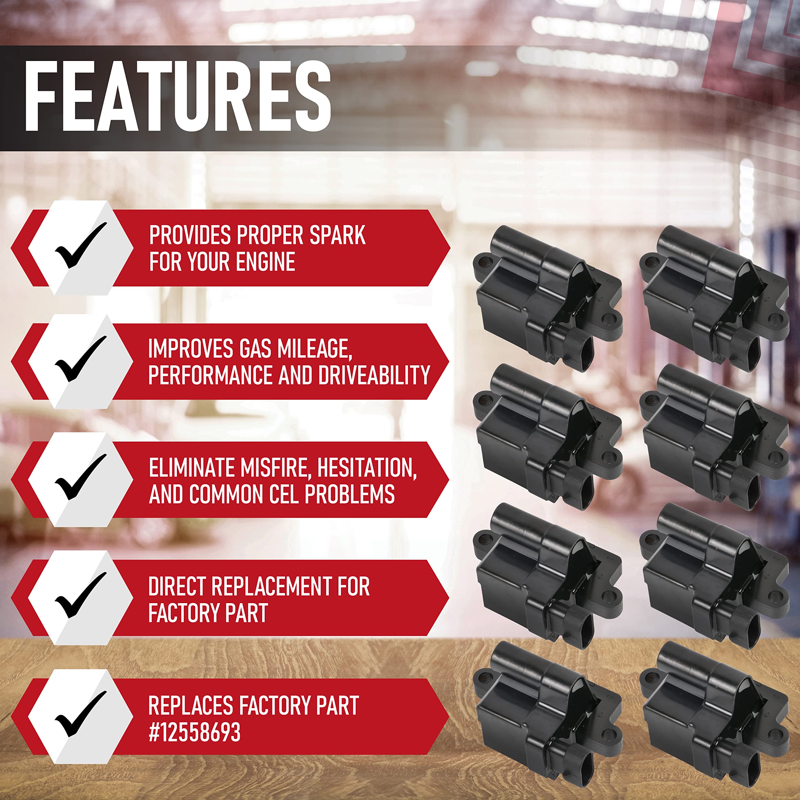 Ignition Coil Pack Set of 8 - Replaces 12558693, GN10298, C1208, D581 - Compatible with Cadillac, Chevy & GMC - Escalade, Silverado, Avalanche, Express 3500, Suburban, Tahoe, Sierra, Savana, Yukon - Very Good
