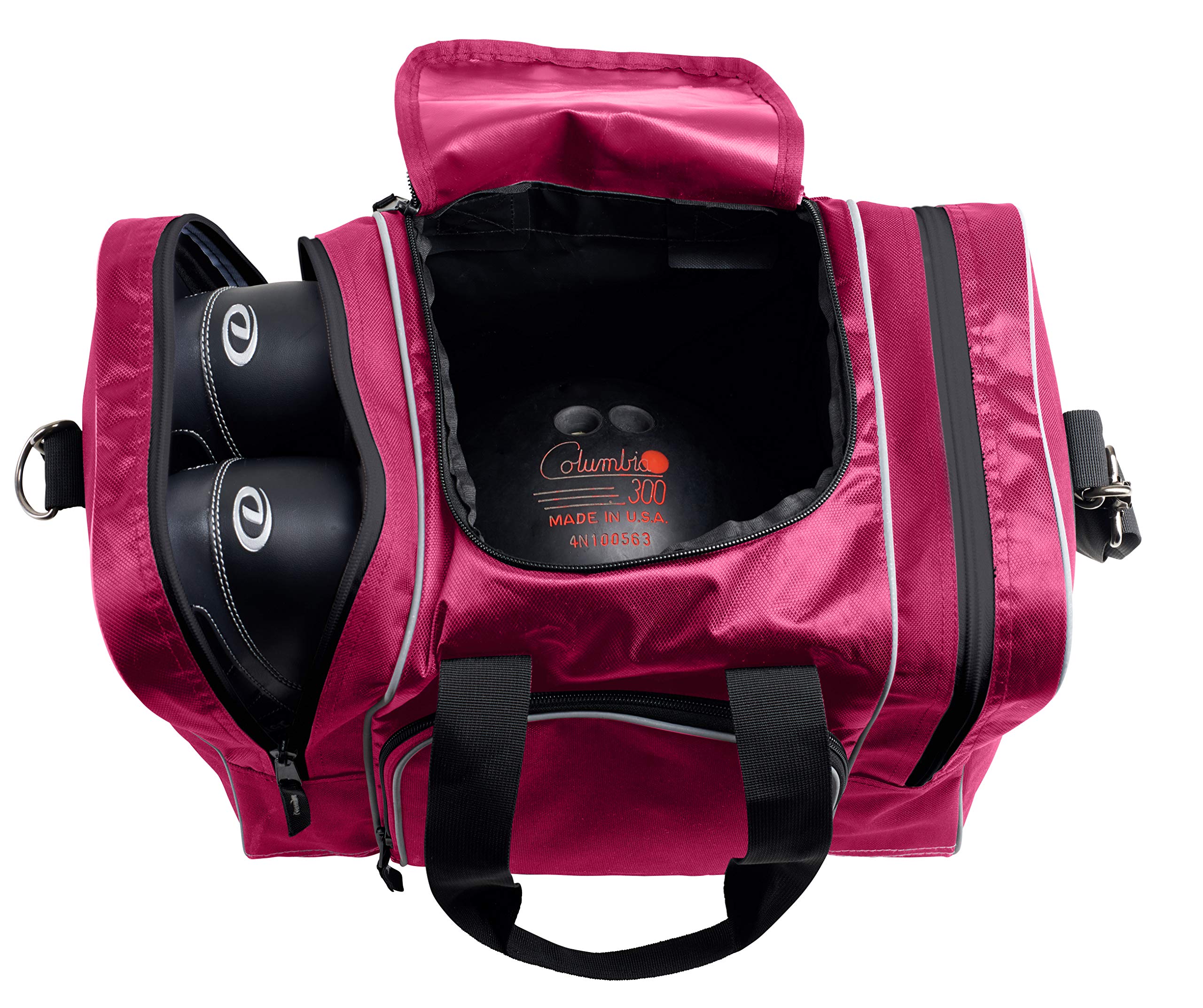 Athletico Bowling Bag for Single Ball - Single Ball Tote Bag With Padded Ball Holder - Fits a Single Pair of Bowling Shoes Up to Mens Size 14 (Pink)  - Very Good