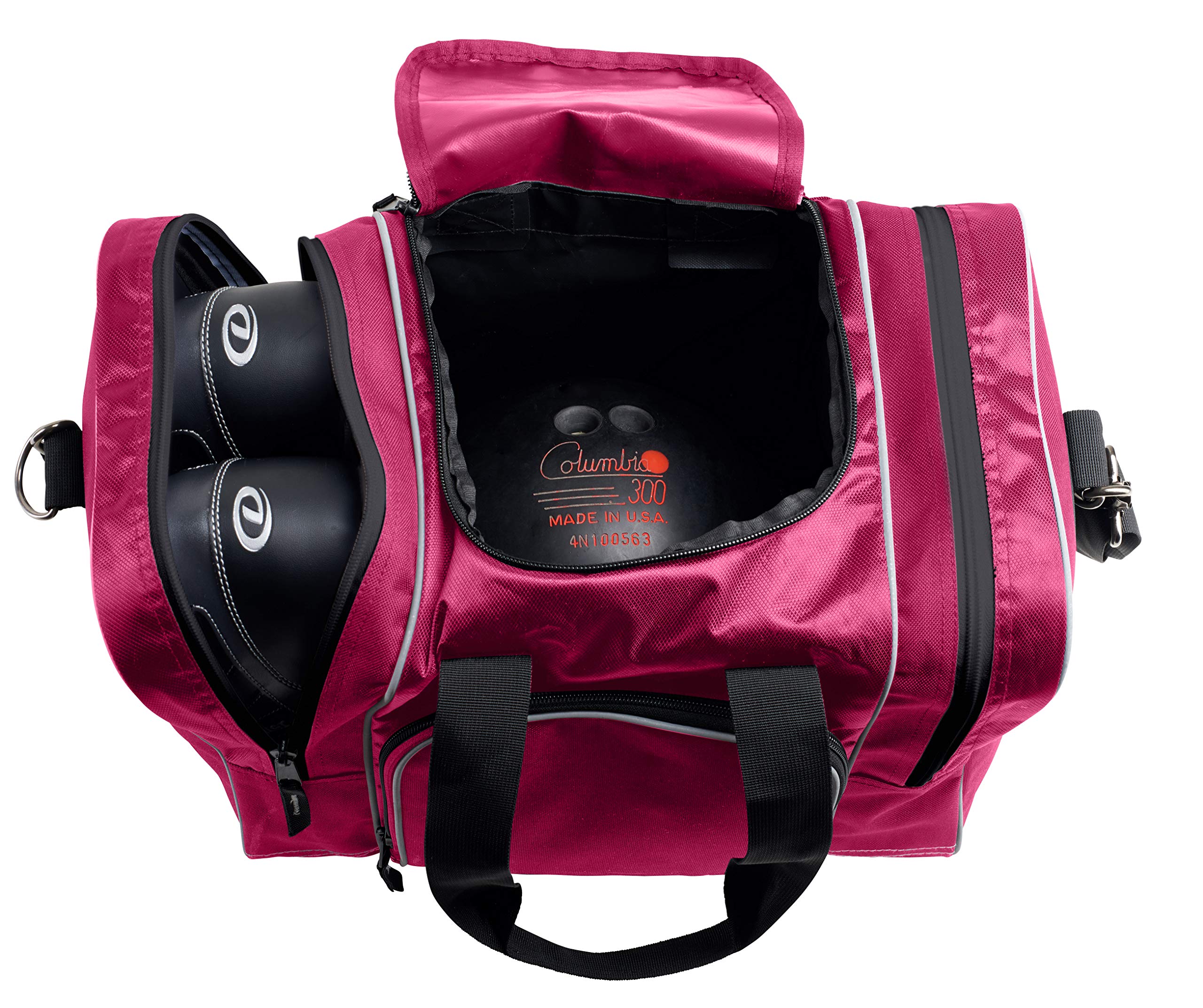 Athletico Bowling Bag for Single Ball - Single Ball Tote Bag With Padded Ball Holder - Fits a Single Pair of Bowling Shoes Up to Mens Size 14 (Pink) - Very Good