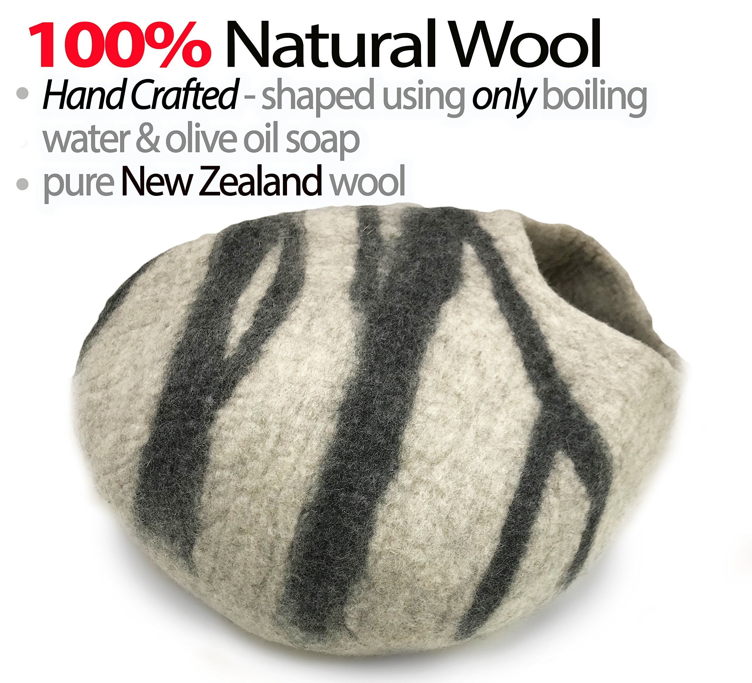 100% Natural Wool Large Cat Cave - Handmade Premium Shaped Felt - Makes Great Covered Cat House and Bed for Kitty. for Indoor Cozy Hideaway. Large Pod Soft Hooded Bed Area. - Like New