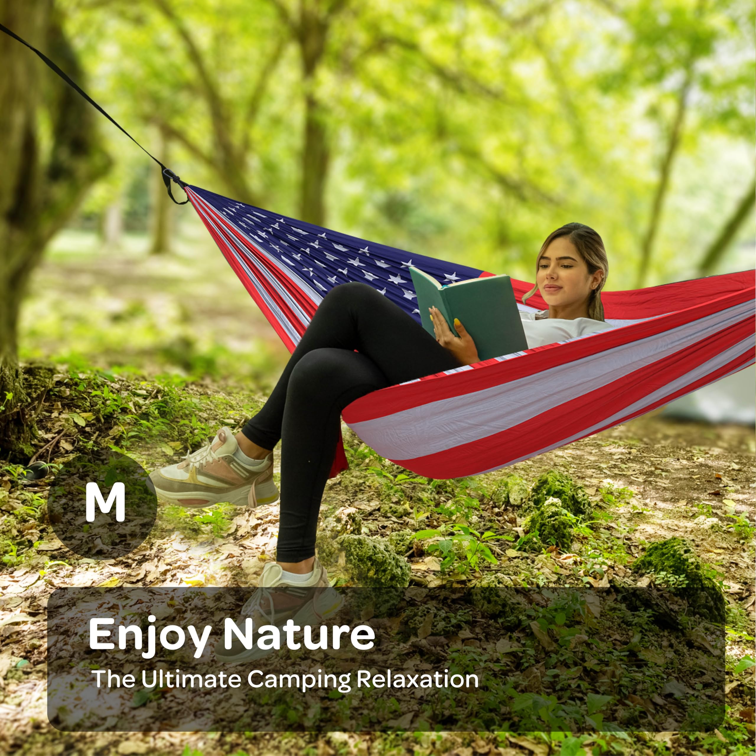 Durable Hammock 500 lb Capacity - Lightweight Nylon Camping Hammock Chair - Double or Single Sizes w/Tree Straps and Attached Carry Bag - Portable for Travel/Backpacking - Good