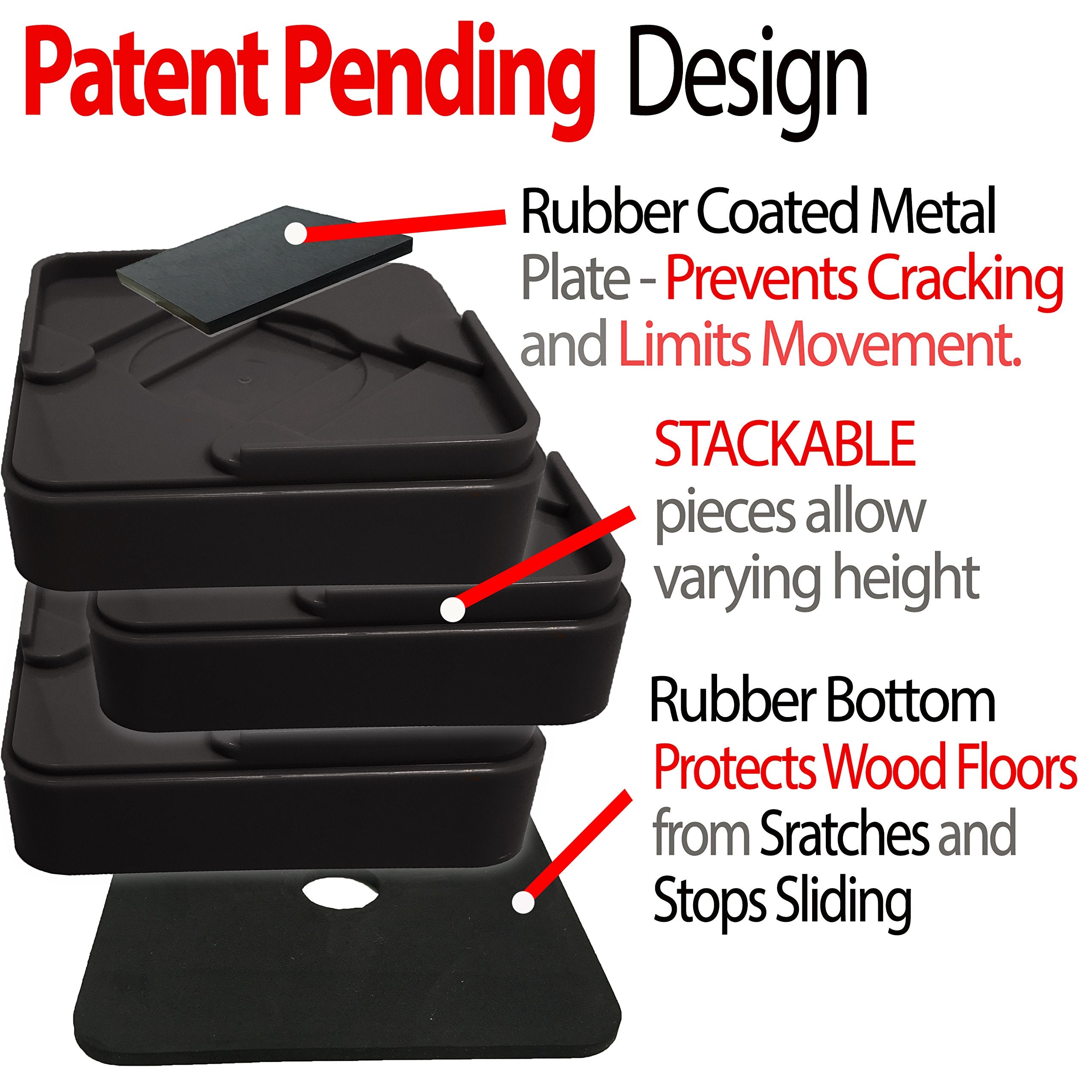 iPrimio Stackable Black Bed. Desk, Couch, Chair Riser/Lift (Pat. Pending) Includes Rubber Bottom Won't Scratch Floors, Stand Assist, Adjustable Heights - Very Good