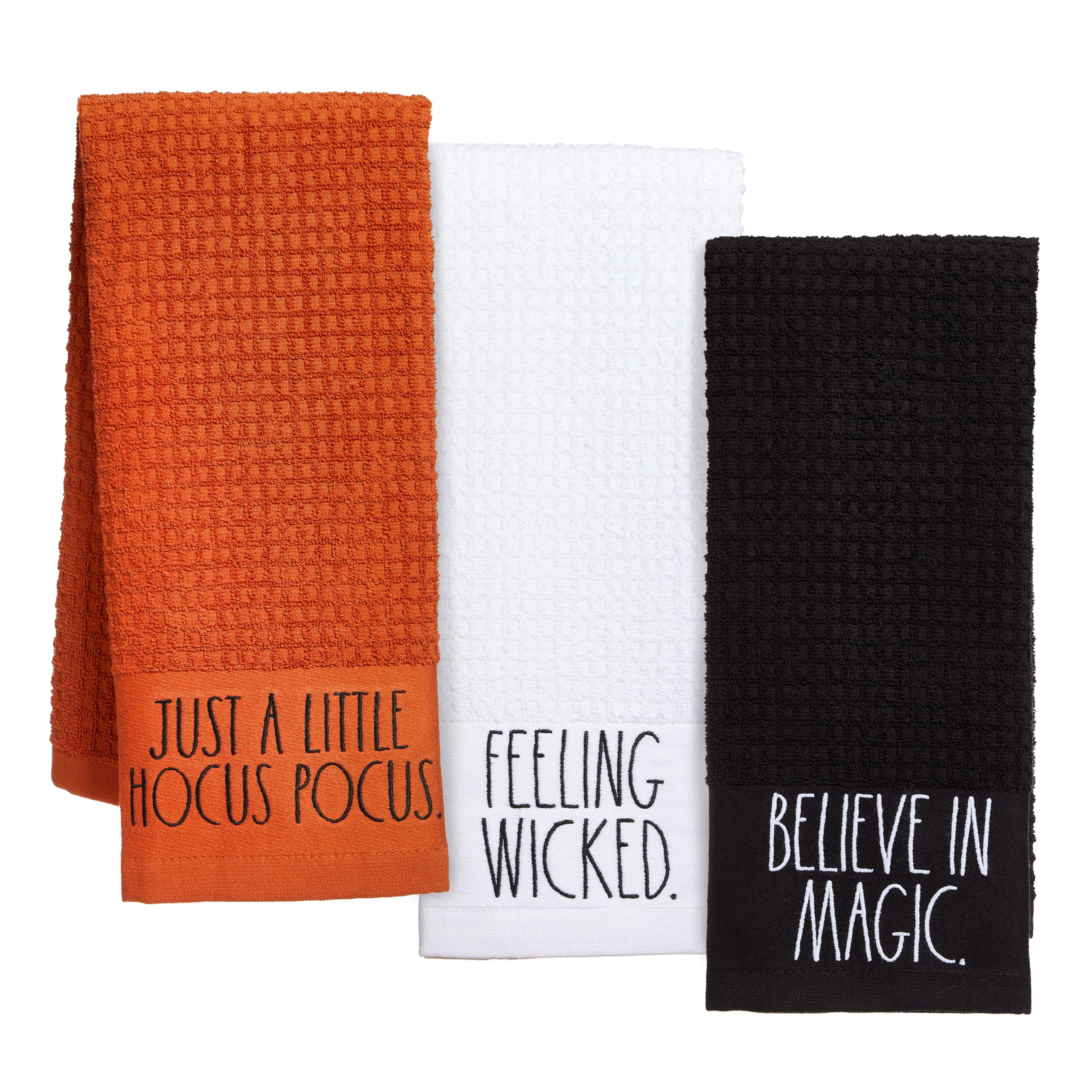 Rae Dunn Set of 2 Hand Towels for Kitchen and Bathroom, 100% Cotton, Embroidered Dish Towels, Decorative Hand Towels - Like New