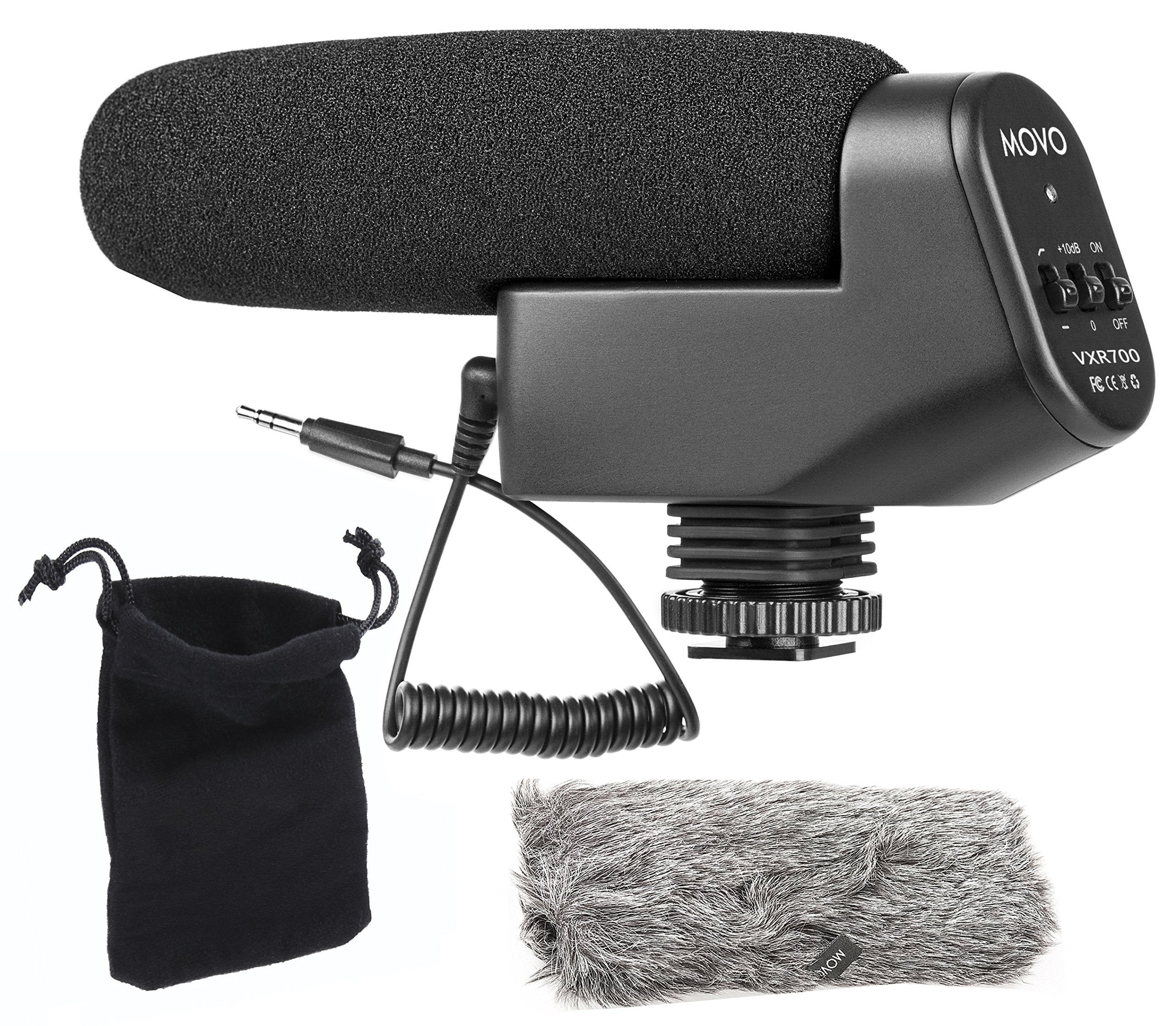 Movo VXR700 Shotgun Condenser Video Microphone with Integrated Shockmount, 10dB Gain Switch, Low Cut Filter, Foam and Deadcat Windscreens and Carry Case - for DSLR Cameras and Camcorders - Like New