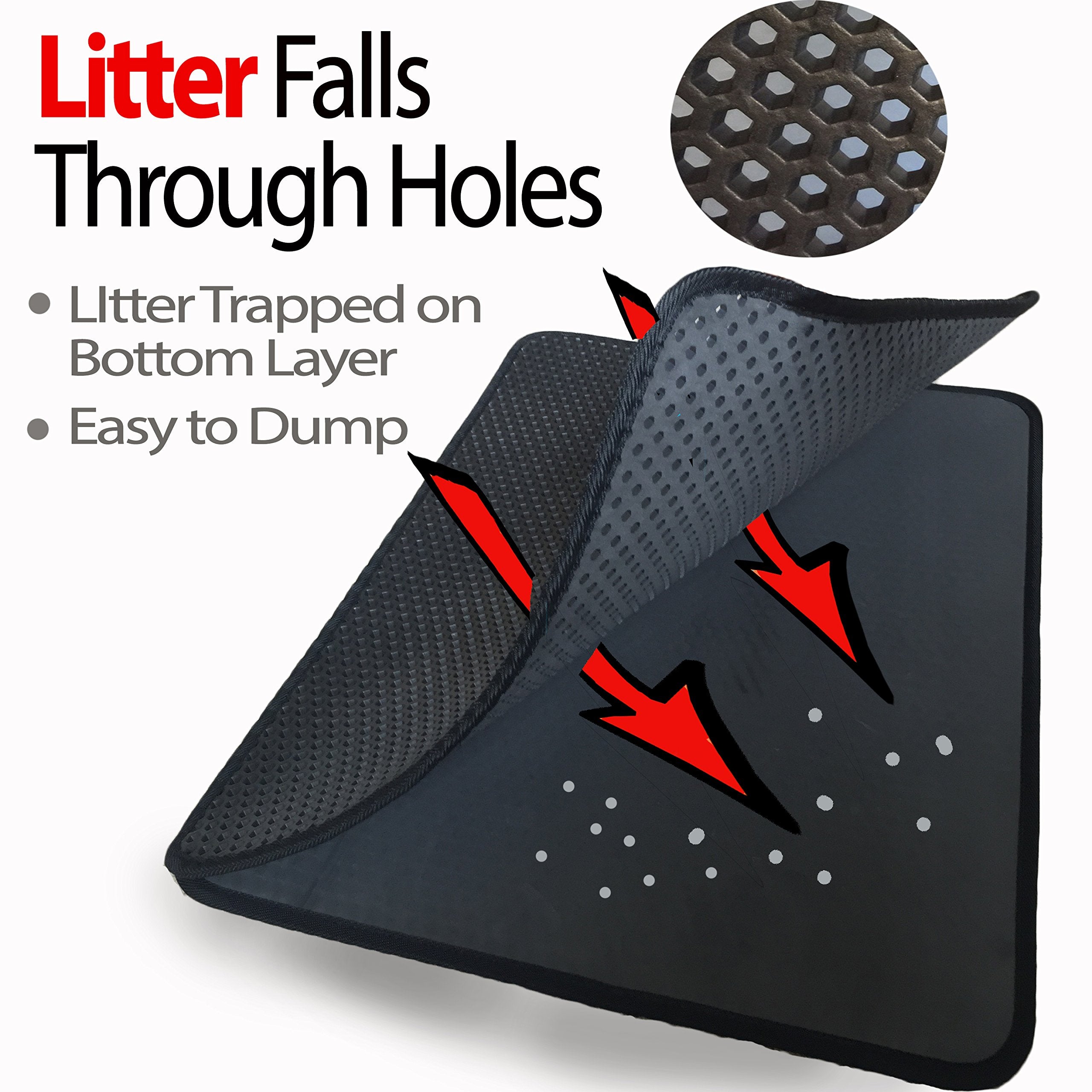 iPrimio Large Cat Litter Trapper Mat with Exclusive Urine/Waterproof Layer - Cat Litter Mat - Larger Holes with Urine Puppy Pad Option for Messy Cats - Soft on Paws and Light - 30" x 23" (Black Color) - Like New