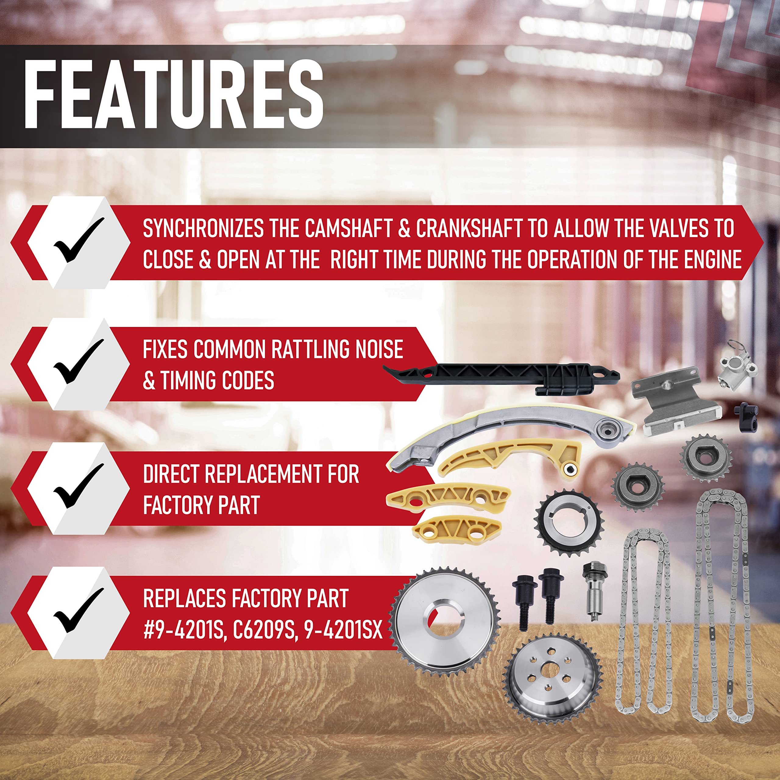 Engine Timing Chain Kit - Compatible with Buick, Chevy, GMC, Pontiac and Saturn - 2.0L, 2.2L, 2.4L - LaCrosse, HHR, Malibu, Terrain, G5, G6, Saab - Replaces 9-4201S, 12680750, 94201SX - Very Good