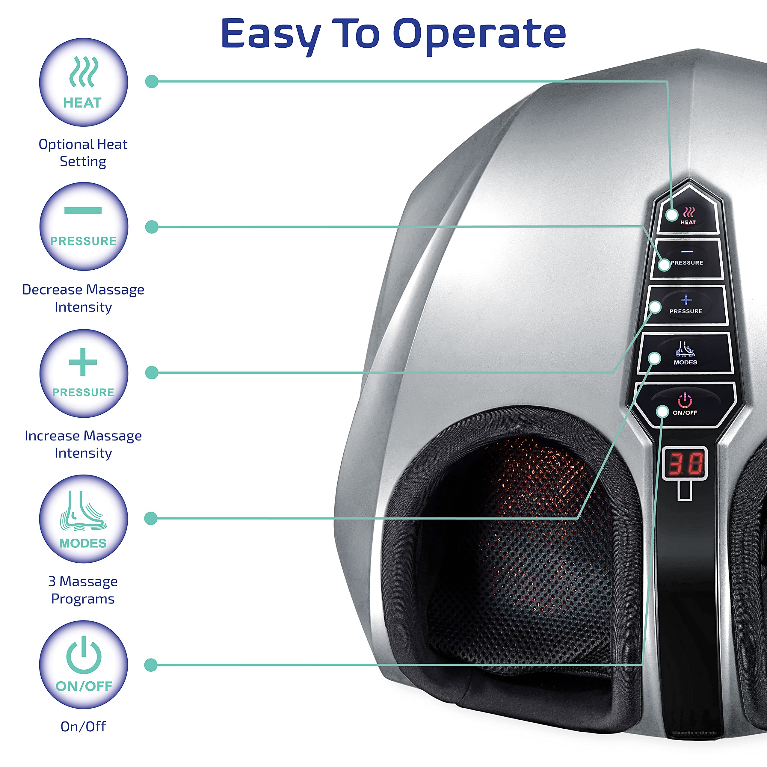 Belmint Shiatsu Foot Massager Machine - Electric Deep-Kneading Foot and Heel Pain Relief Massage with Switchable Heat, Air Compression for Plantar Fasciitis and Neuropathy with Non-Slip Rubber Feet - Very Good