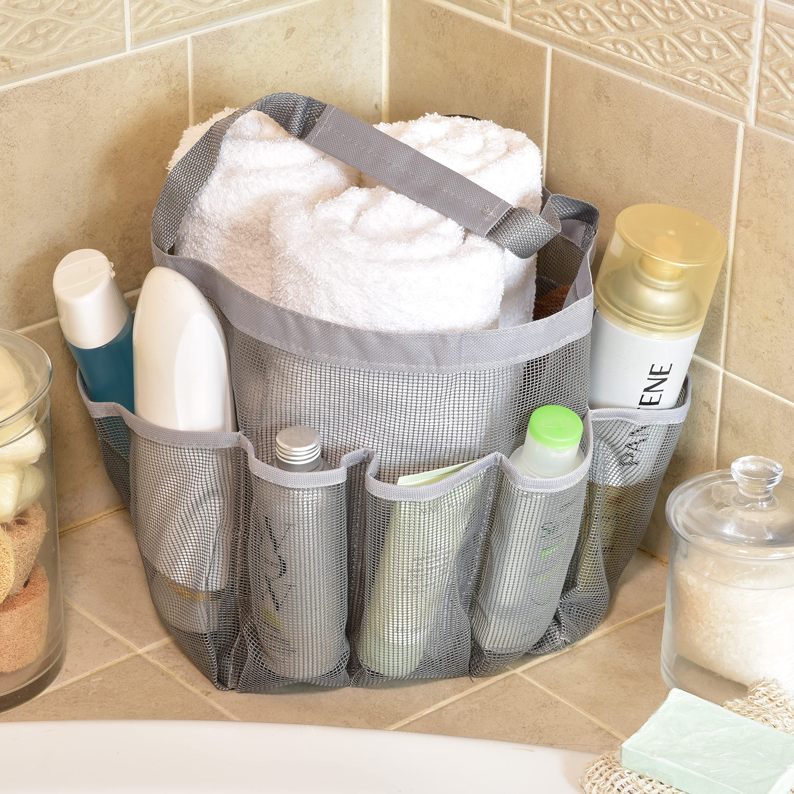 Shower Caddy Portable - Hanging Bathroom Organizer, Waterproof Mesh Tote Bags with Handles and Pockets, Quick Drying Storage Basket for Toiletries, Shampoo, College, Dorm, Camping, Travel, Accessories - Like New
