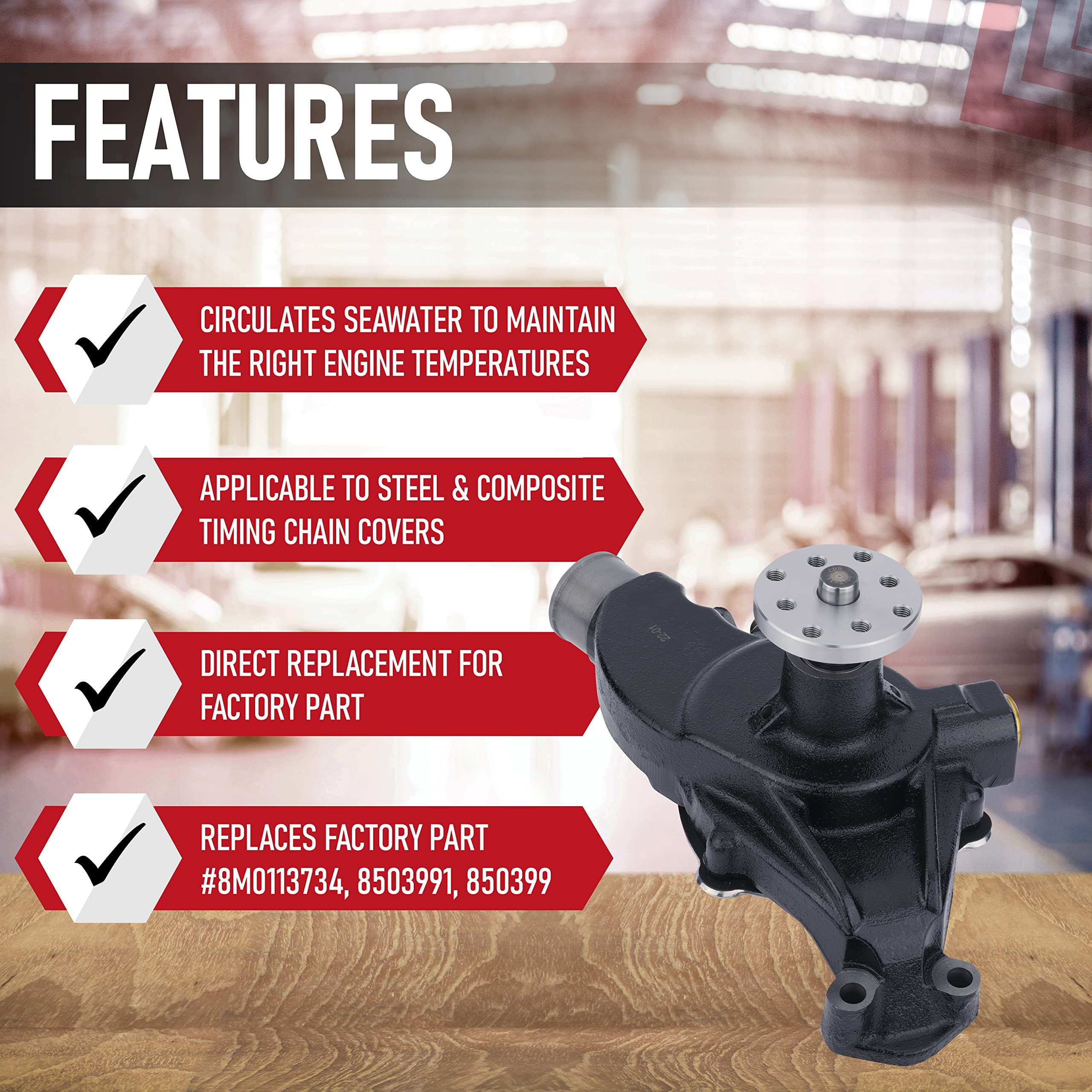 Replacement Water Pump Kit - Compatible with Mercruiser, Stern Drive, Volvo Penta, 1968-1998 OMC, Chrysler and Indmar - Inboard Engines - Replaces 8M0113734, 18-3599-2, 15201, 9-42606, 8503991 - Like New