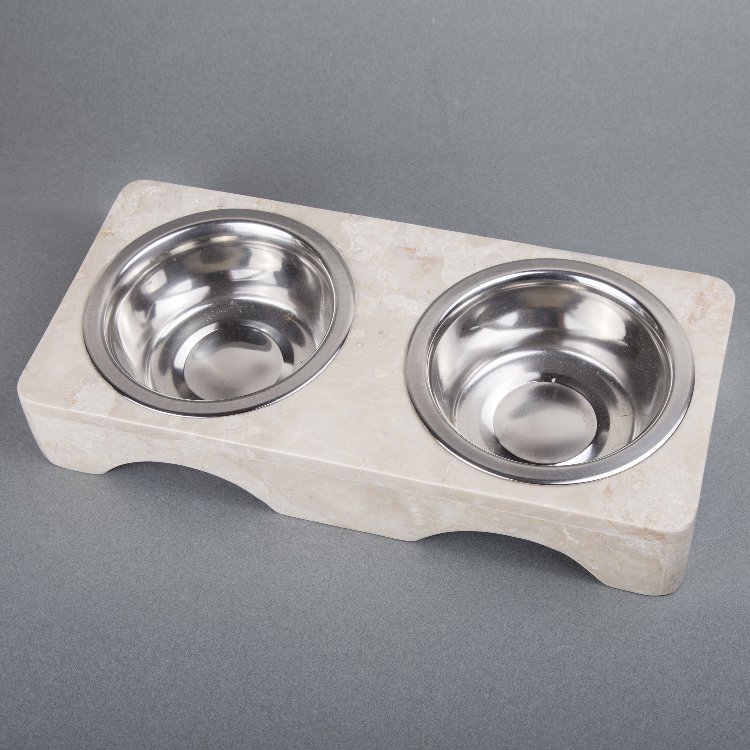 Creative Home 1 Pint Natural Champagne Marble Double Diner Pet Food & Water Bowl Set - Very Good