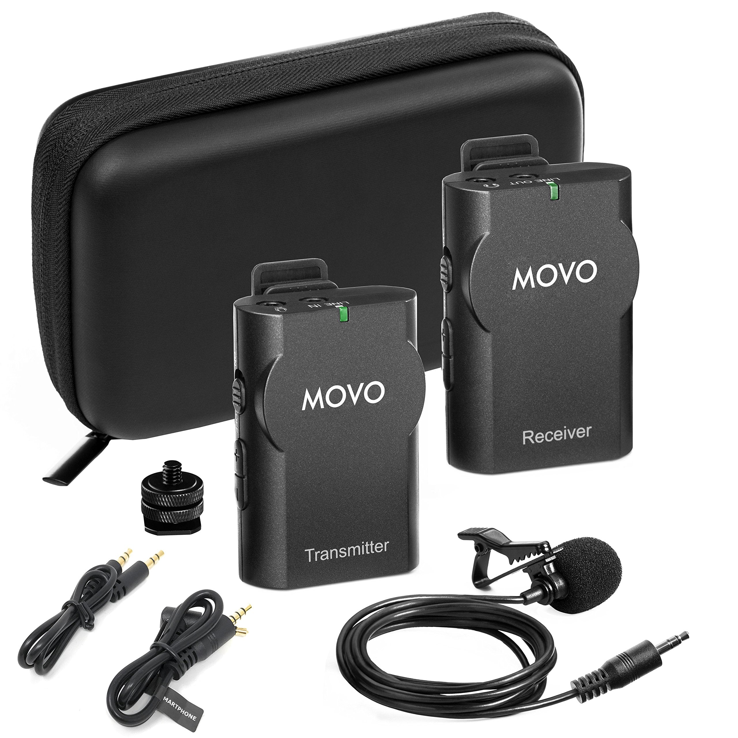 Movo WMIC10 2.4GHz Wireless Lavalier Microphone System for DSLR Cameras, iPhone, iPad, Android Smartphones, Camcorders (50-Foot Transmission Range) - Very Good