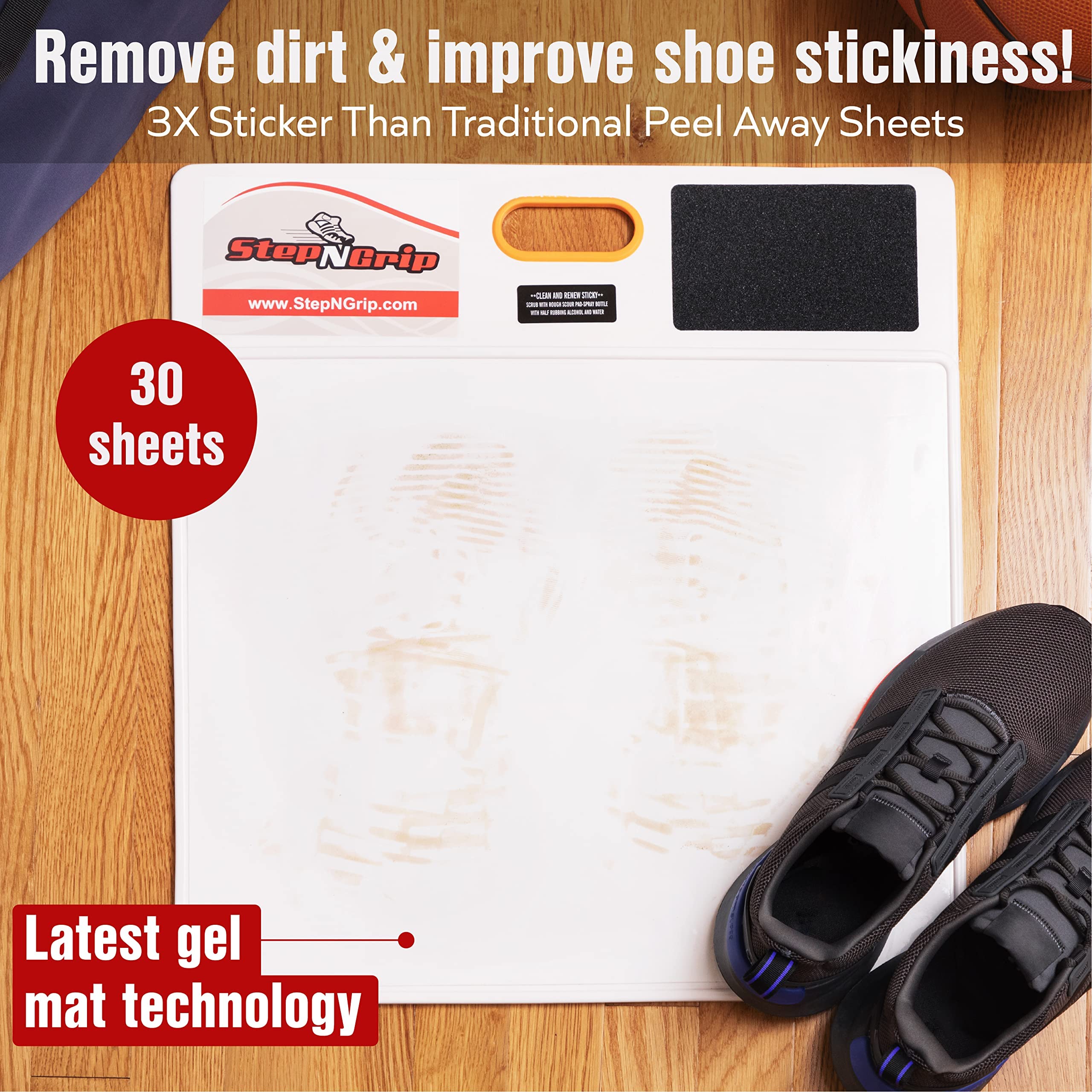 StepNGrip Courtside Shoe Grip Traction Mat - Newest Sticky Mat - Never Needs Replacement Sheets, Allows Court Grip for Basketball Volleyball. Sticky Stop Power - Like New