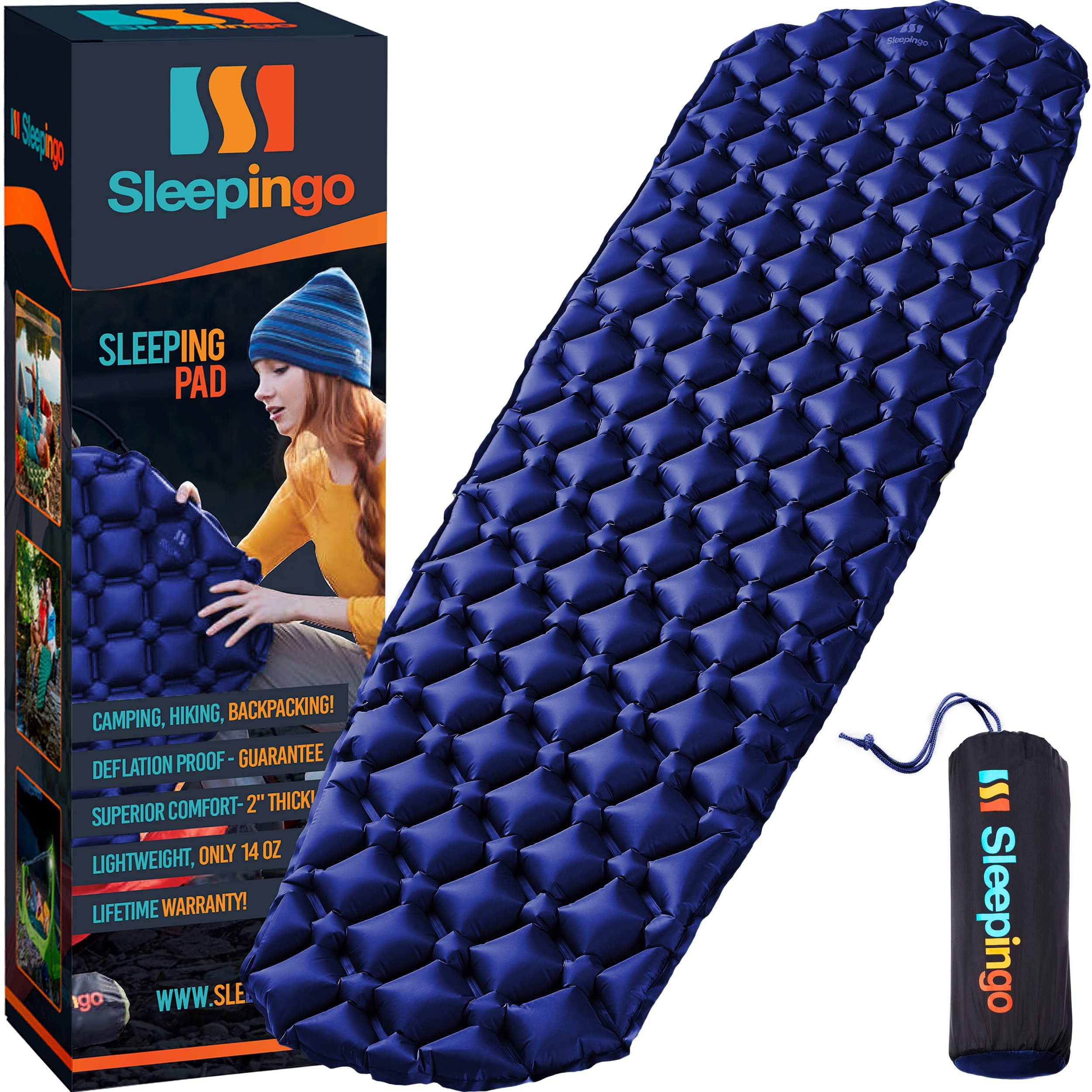 Sleepingo Sleeping Pad for Camping - Ultralight Sleeping Mat for Camping, Backpacking, Hiking - Lightweight, Inflatable Air Mattress - Compact Camping Mats for Sleeping (Blue)  - Very Good