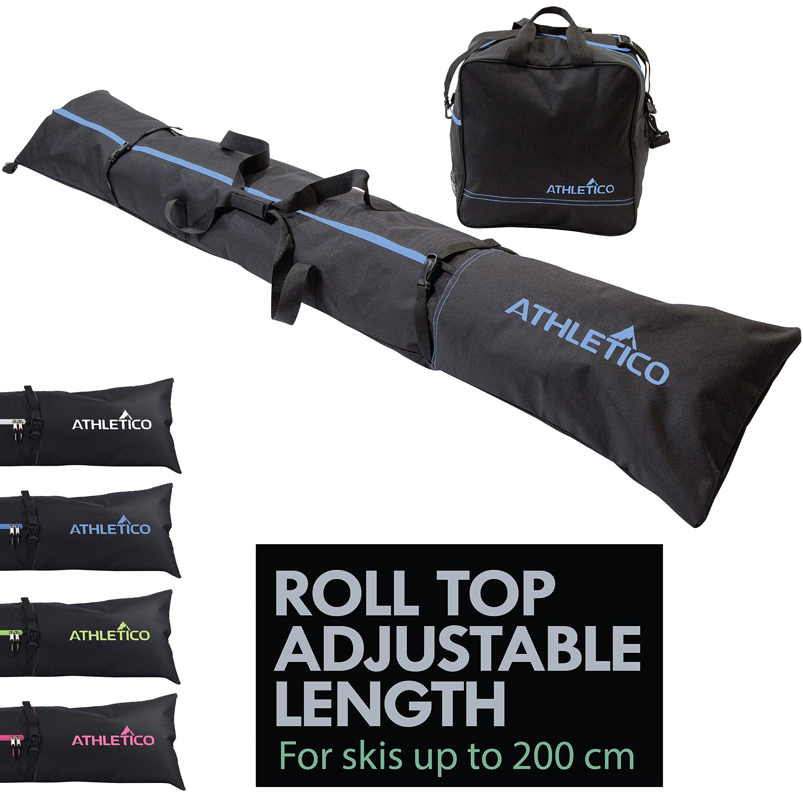 Athletico Ski Bag and Ski Boot Bag Combo - Ski Bags for Air Travel - Unpadded Snow Ski Bags Fit Skis Up to 200cm - For Men, Women, Adults, and Children  - Good