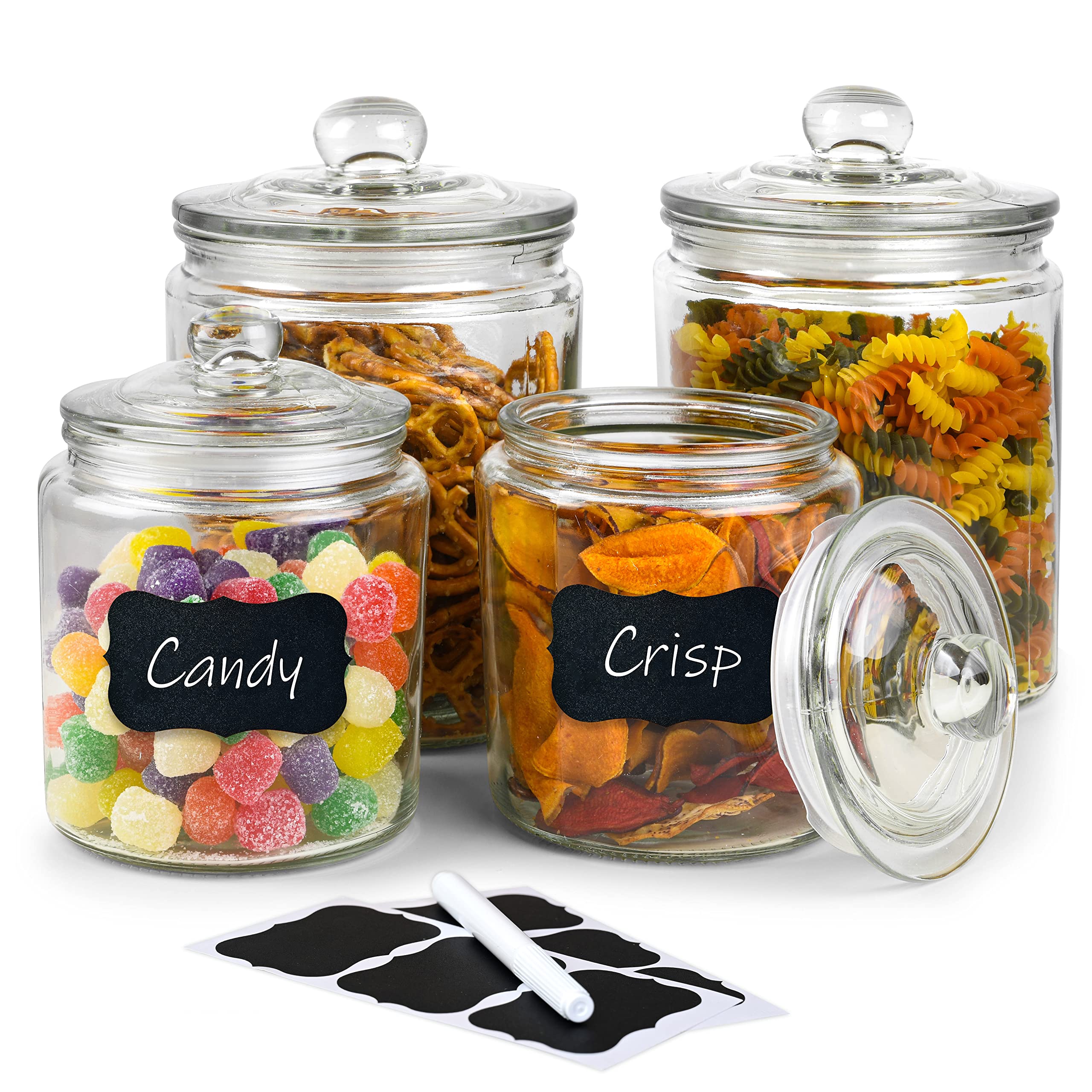 Glass Cookie Jar -2x 1/2 Gallon (64oz) & 1/4Gallon (32oz) - Glass Apothecary Jars With Lids - Canister Sets For Kitchen Counter - Glass Candy Jars - Glass Canisters Set Of 4 - Sugar Containers For Countertop - Like New