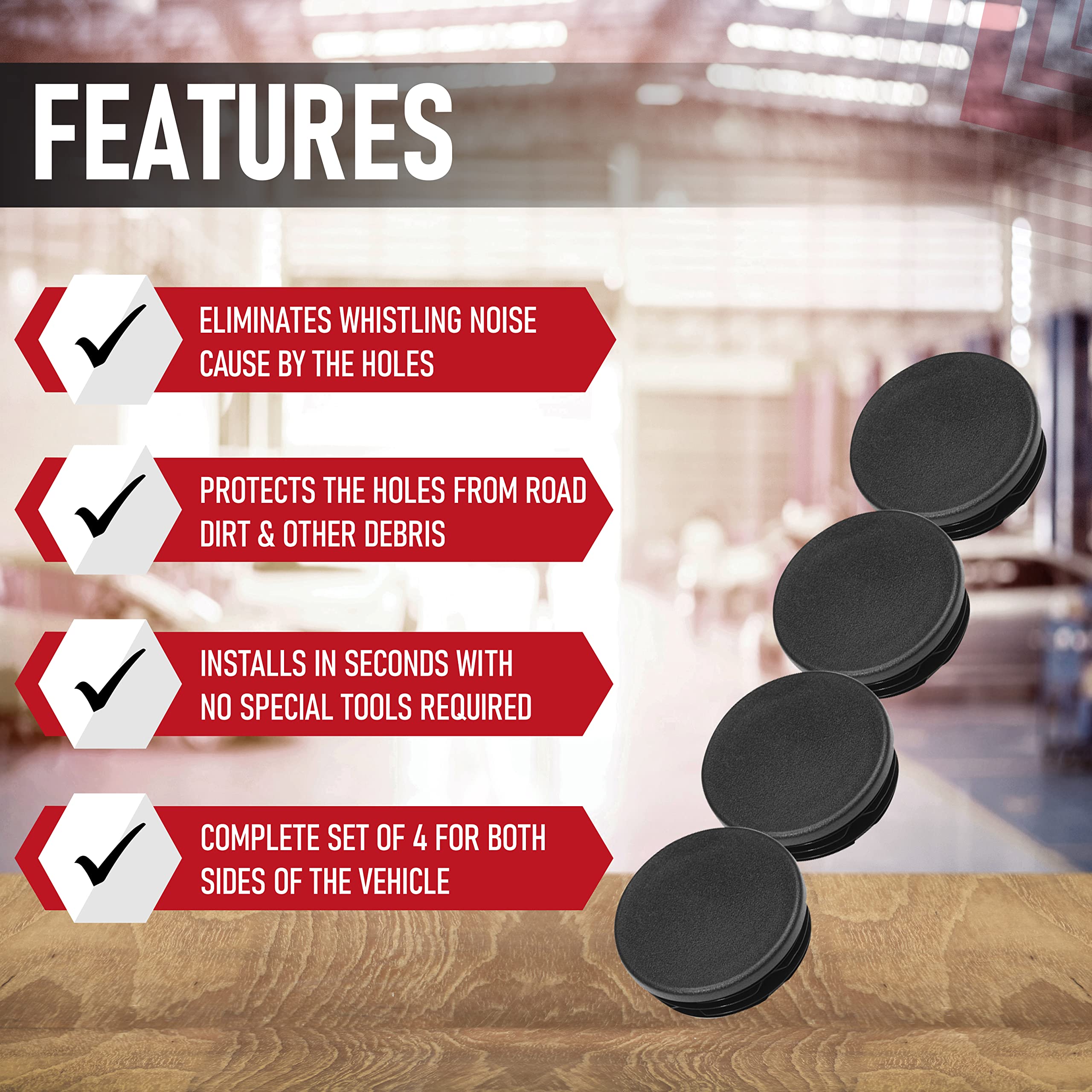 Frame Tube Plug Set of 4 - Compatible with Chevy Silverado & GMC Sierra 1500-99, 2000, 2001, 2002, 2003-2014, 2015, 2016, 2017, 2018 - Rear Wheel Well Hole Cover Cap - Anti-Whistle Truck Bed Plugs - Very Good