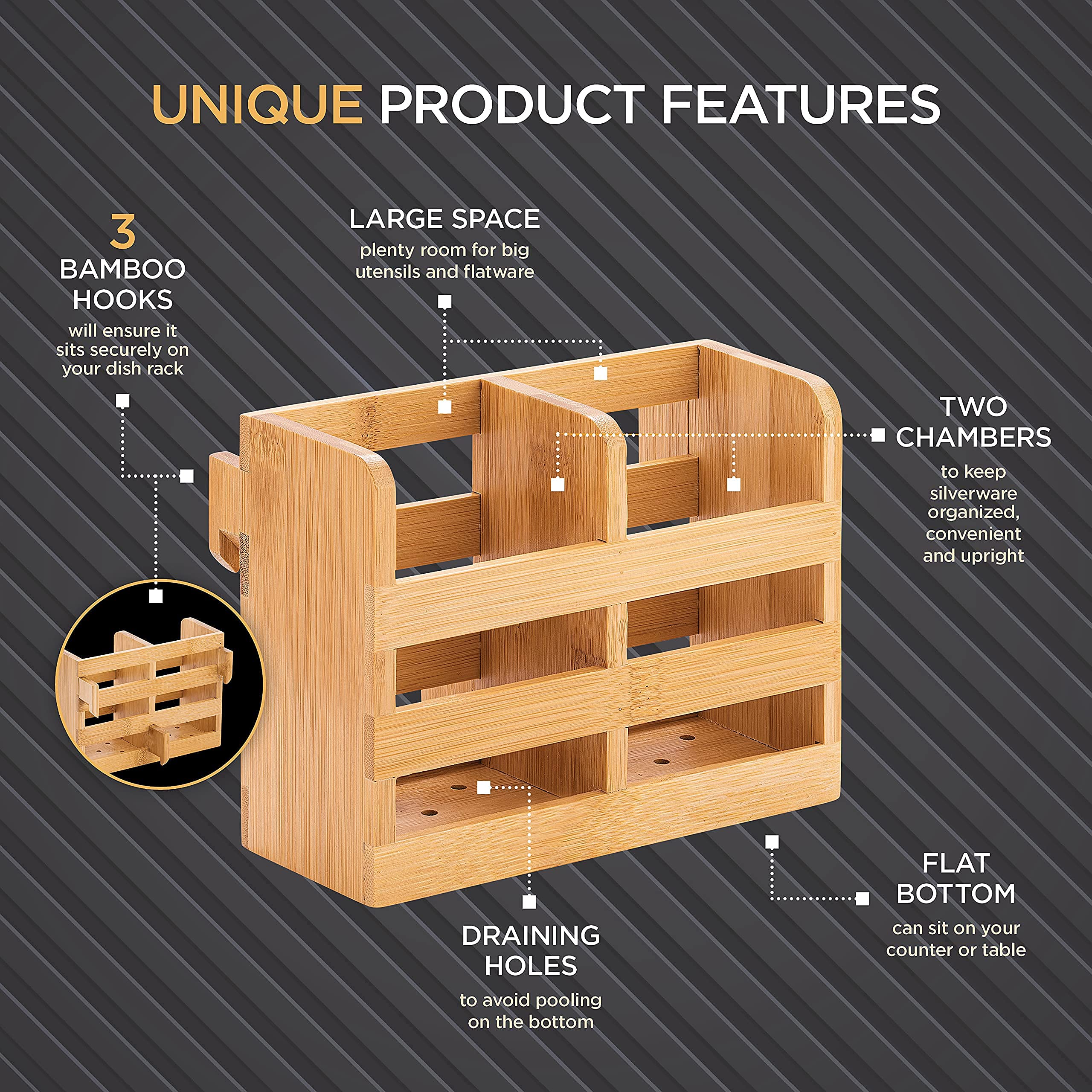 Bamboo Utensil Holder for Dish Rack - Flatware, Cutlery and Utensil Drying Caddy - Fits Bambusi Bamboo Dish Drying Racks Natural - Like New