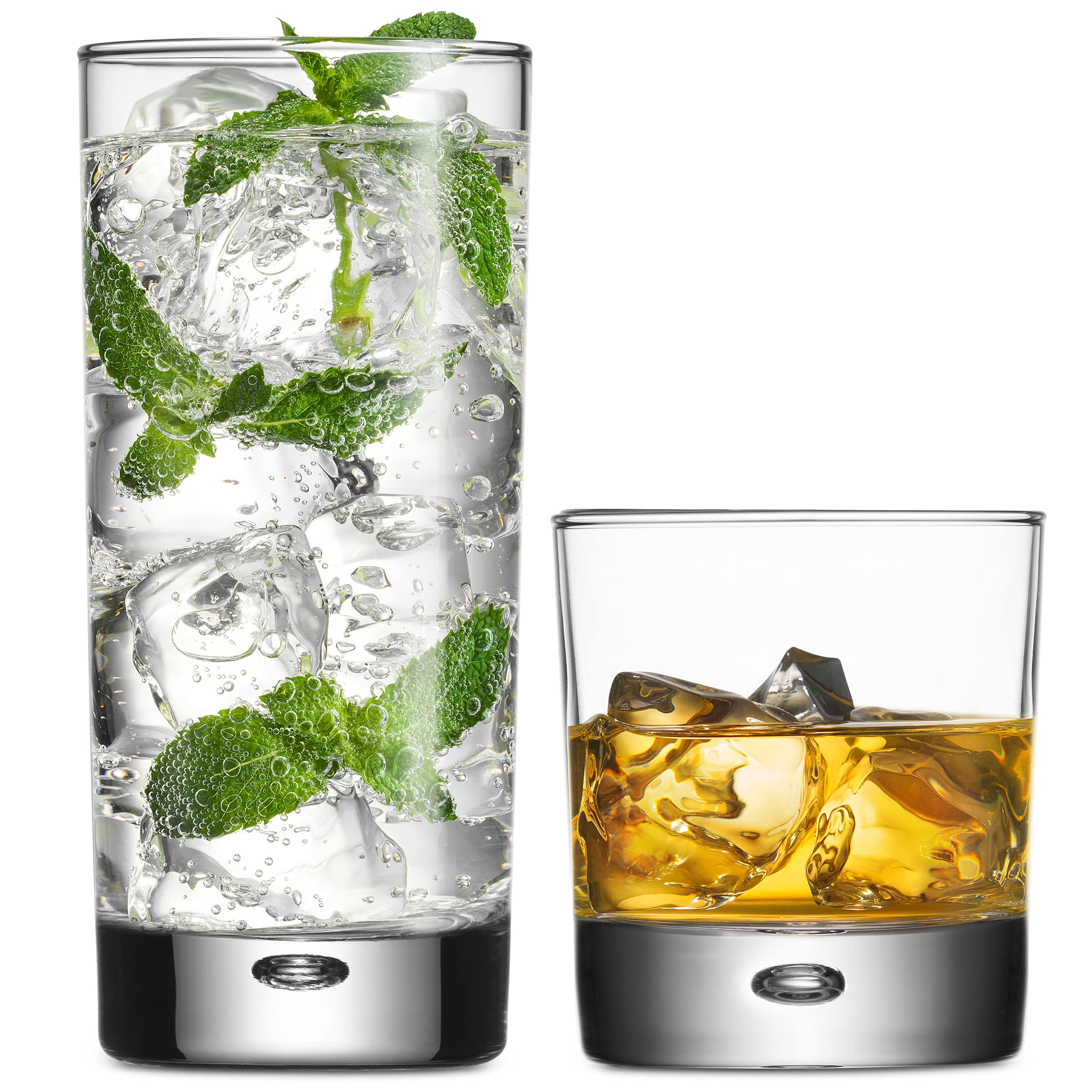 Drinking Glassware Set by Home Essentials & Beyond Set of 8 Tumbler and Rocks Glasses. 4 Tumbler Glasses 17oz, 4 Rock Glasses 10oz � For Cocktails, Whiskey, Ideal Holiday Gift. - Like New