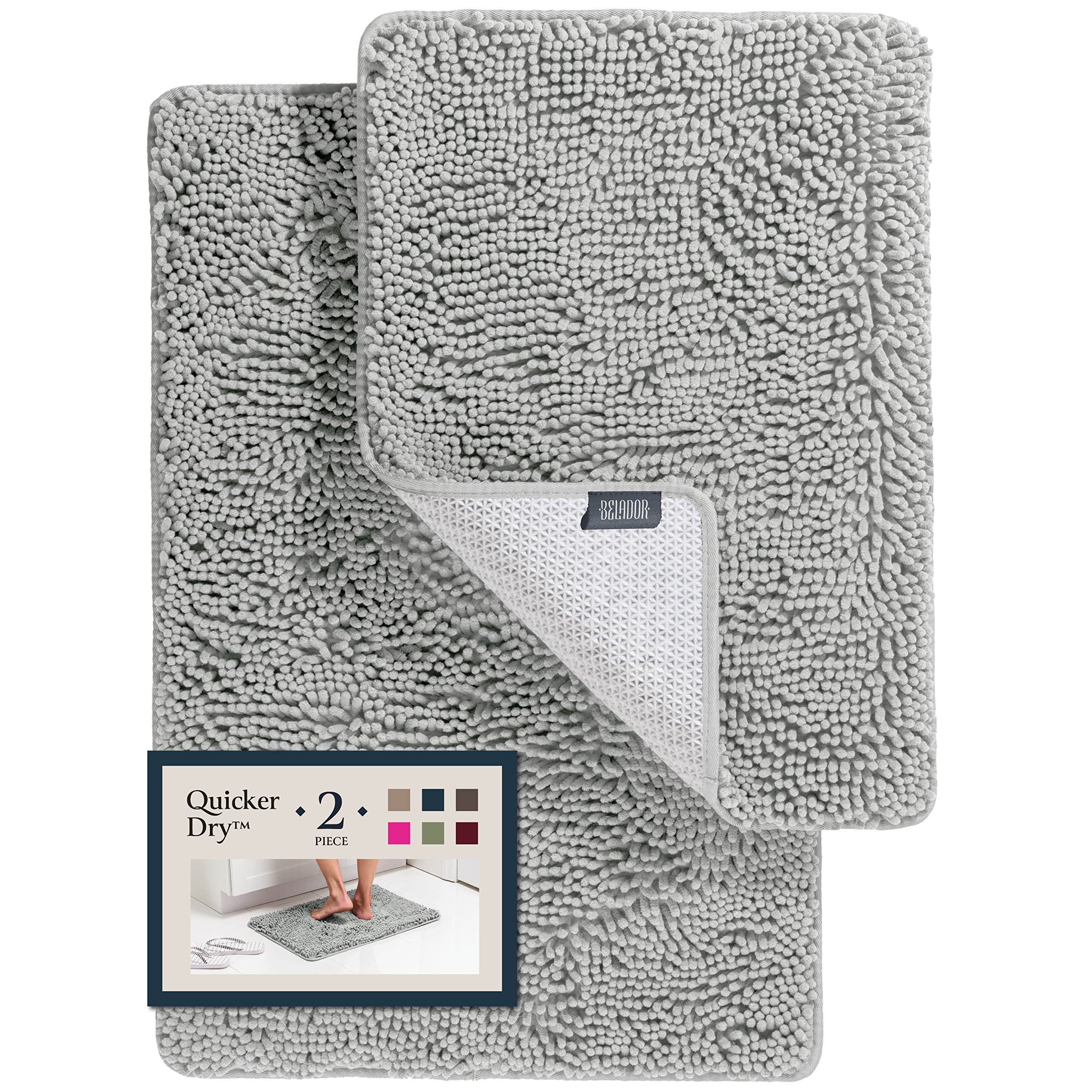 BELADOR Bathroom Rugs Sets 2 Piece - Plush Bath Mat Set Quick-Dry Soft Chenille Bathroom Mat with Rubber Backing, Absorbant Bathroom Rug Set, Washable Bath Rugs for Bathroom- Bath Mats 24x17 + 30x20 - Like New