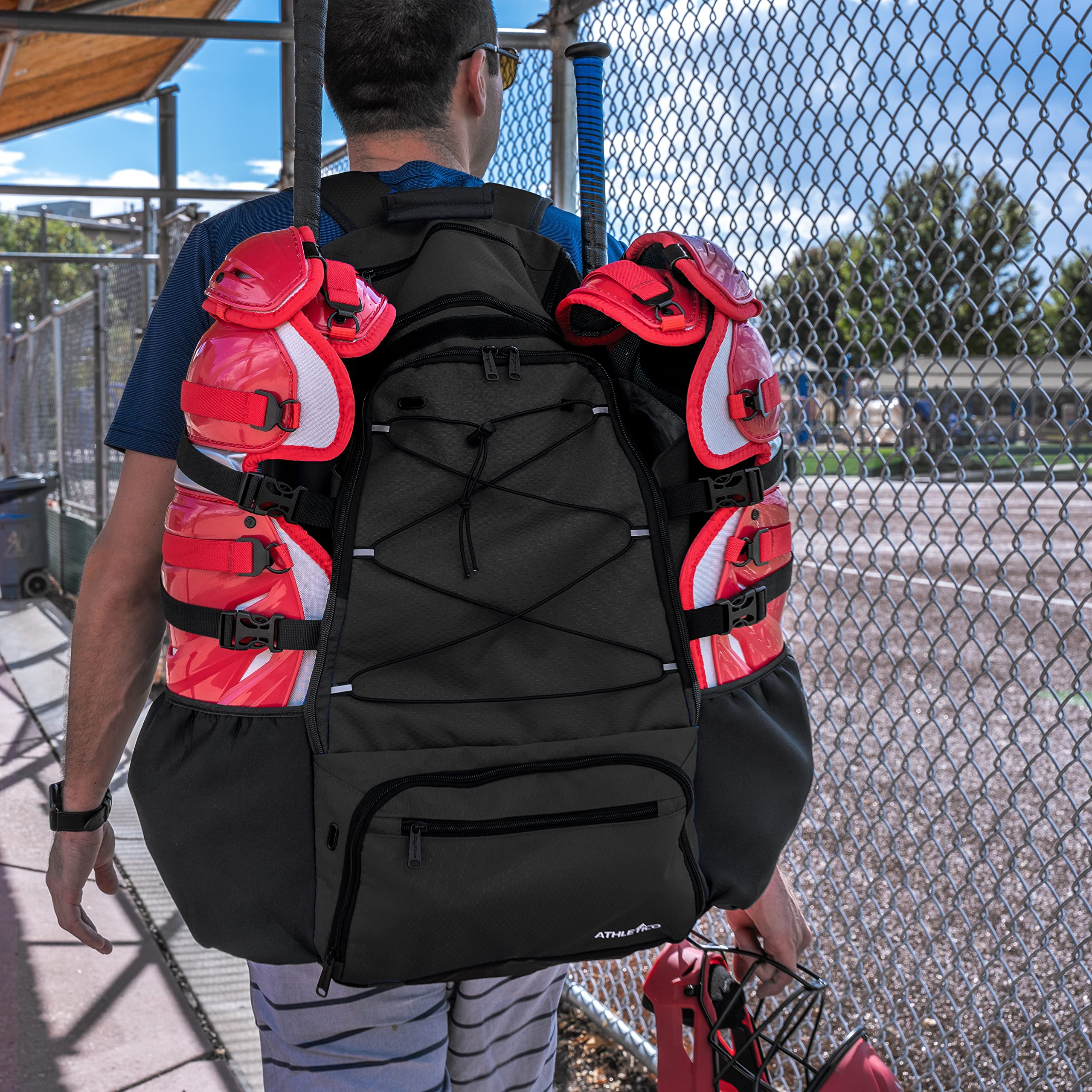 Athletico Dominator Baseball Bag - Softball Bat Bag with Shoes Compartment for Youth, Boys and Adult, Lightweight Baseball Bag with Fence Hook Hold TBall Bat, Batting Mitten, Helmet, Caps, Teeball Gear  - Good